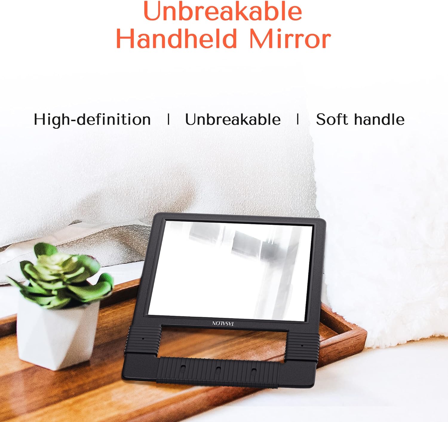 TASALON Unbreakable Hand Mirror with Handle Black