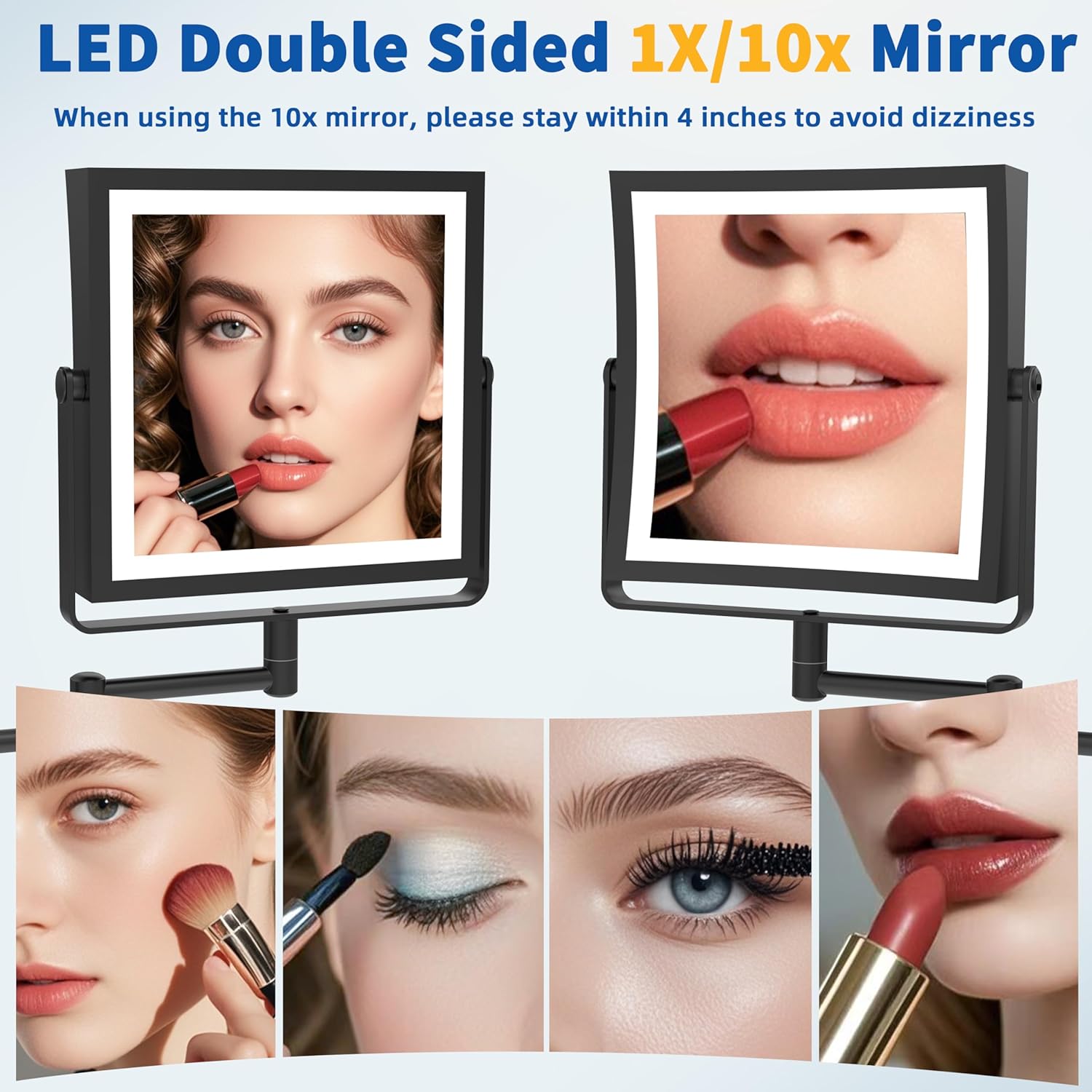rqac Rechargeable Wall-Mounted Makeup Mirror wLights 10X magnification Matte Black