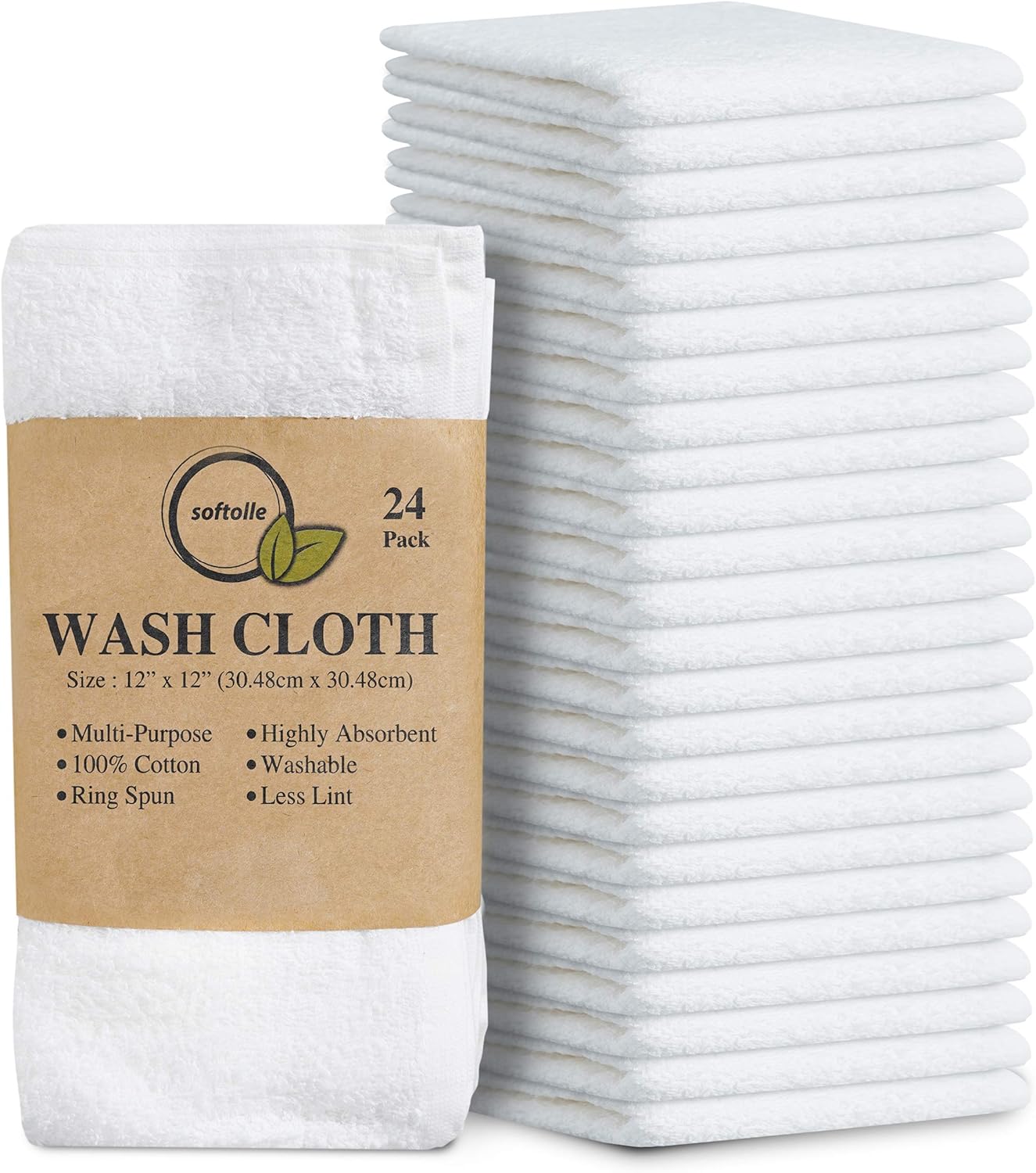 Softolle 100 Cotton Ring Spun Washcloth Soft Durable Multi-Purpose