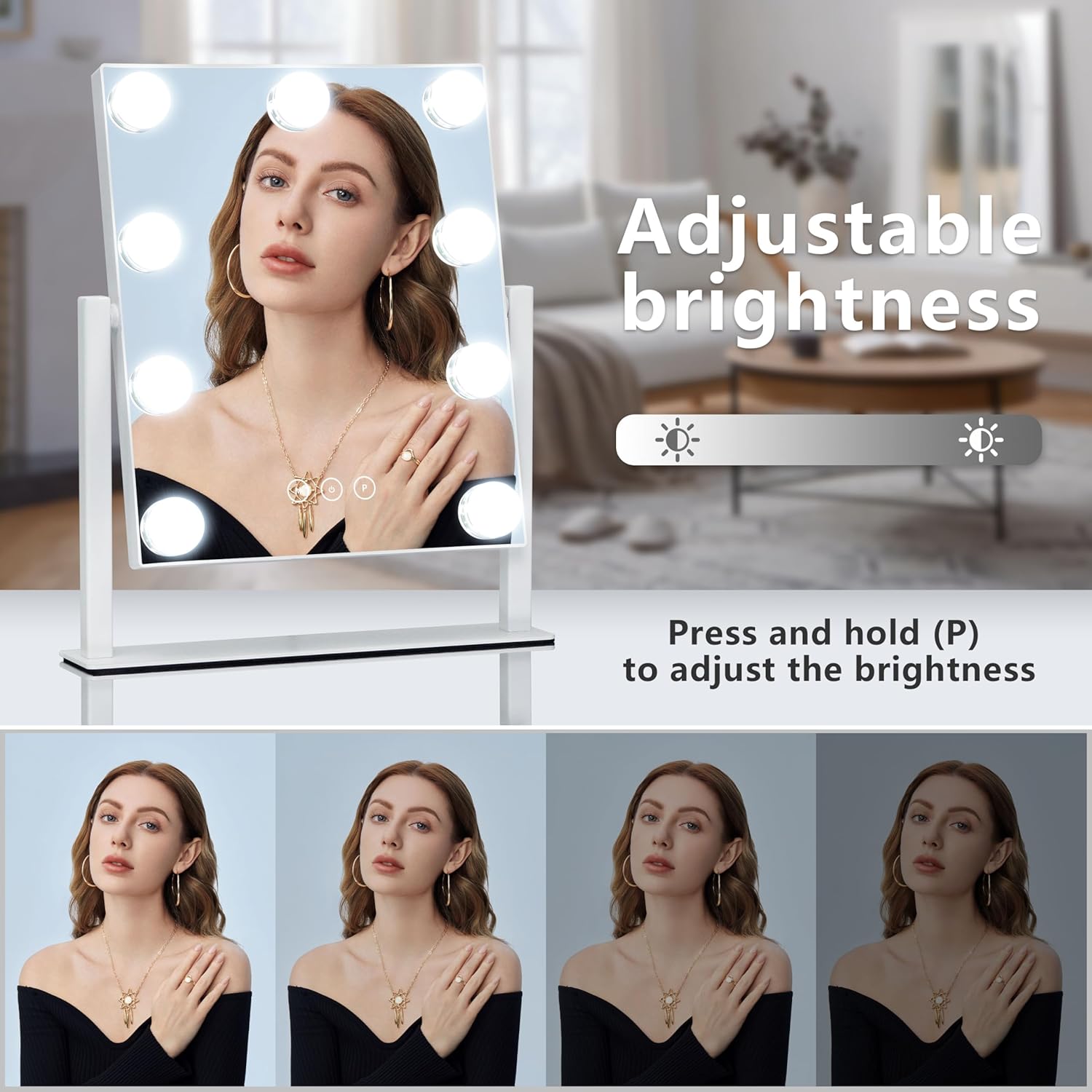 Elegant Vanity Mirror with 3 Colors Lighting