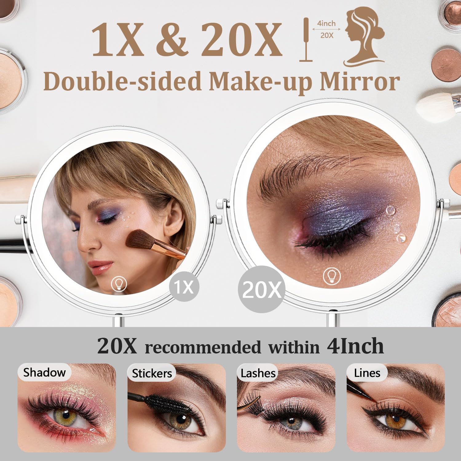 Vanity Mirror with Dual Views Lighting and Battery