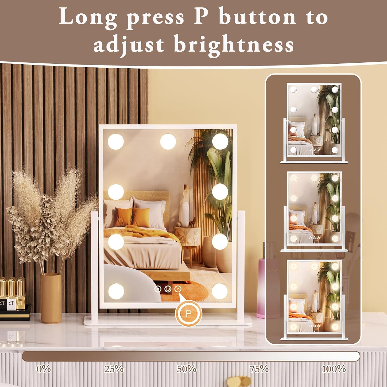 Stylish Lighted Makeup Mirror with 360-Degree Rotation for Women