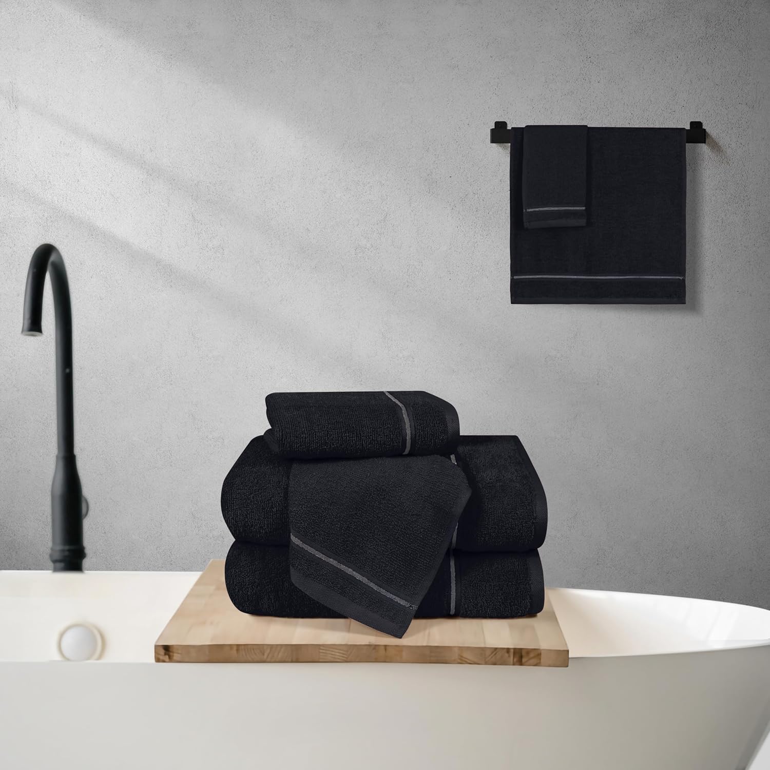 Stylish Ultra Soft 6-Piece Cotton Towel Set Black