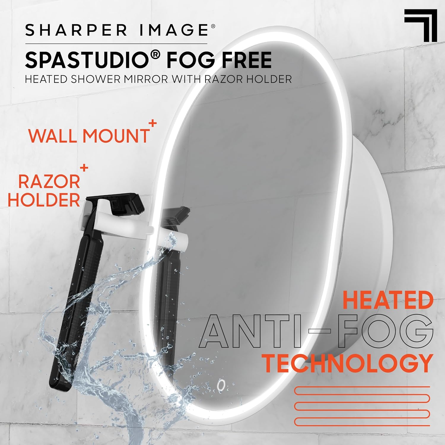 Sharper Image Water Resistant Heated Mirror with Razor Holder