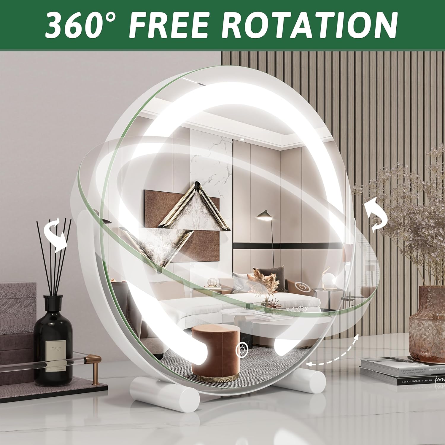 Stylish 360-Degree LED Makeup Mirror with Smart Lights