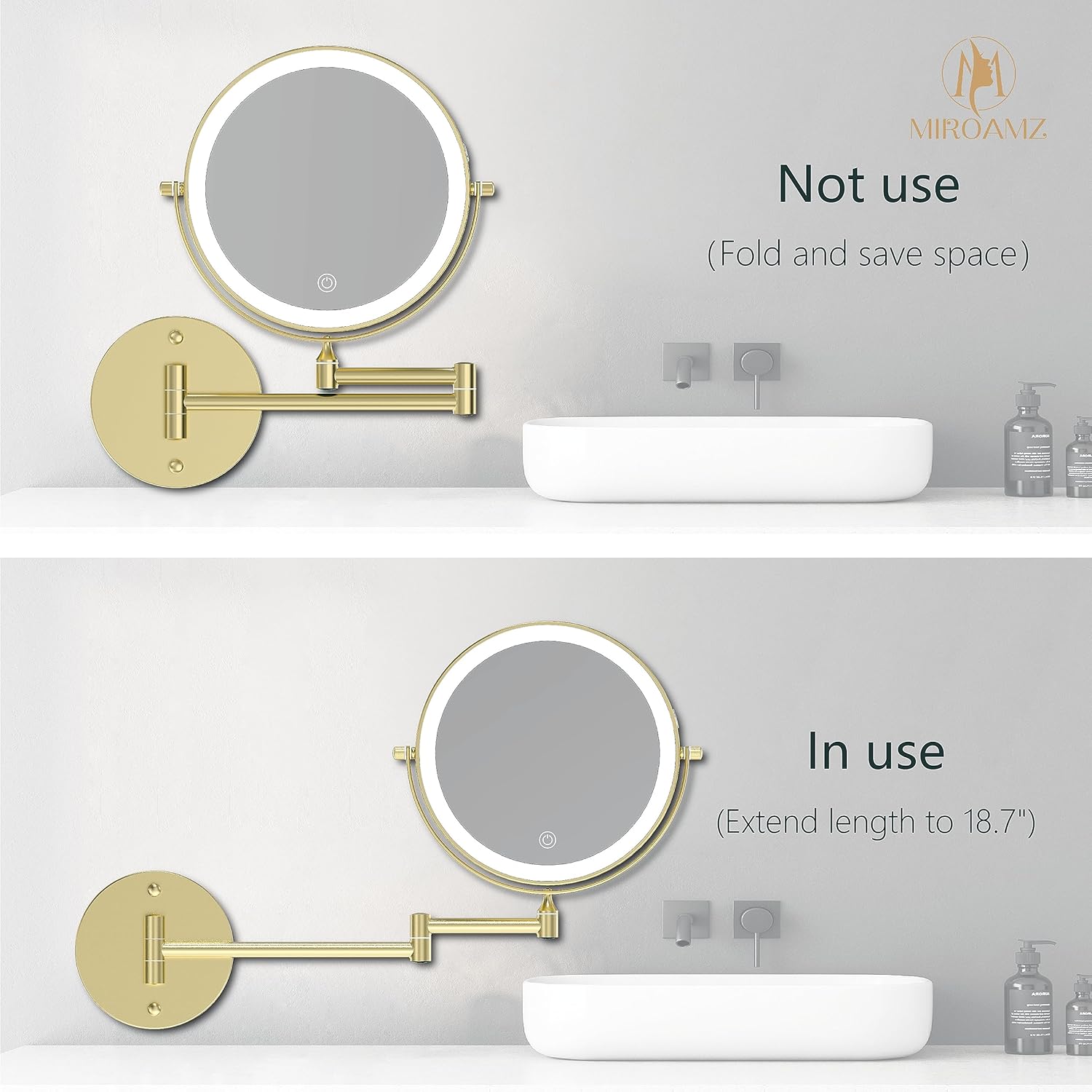 8-inch Rechargeable Wall-Mounted Makeup Vanity Mirror