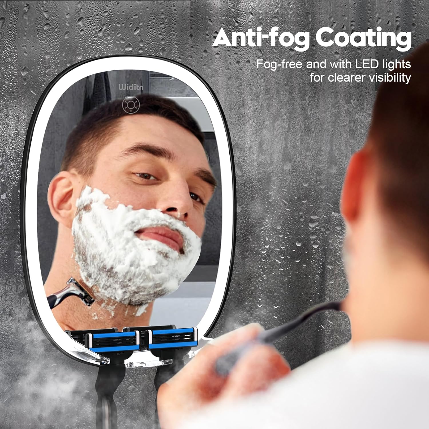 UV-Resistant LED Shower Mirror with Razor Holder