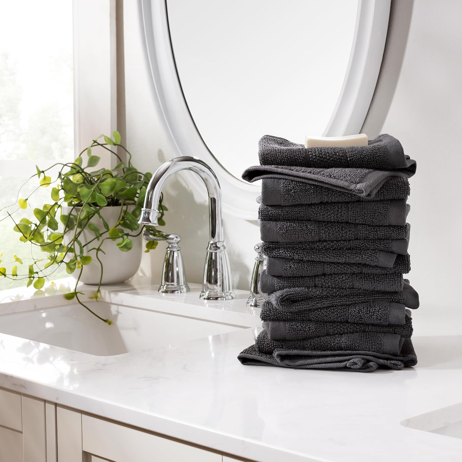 Premium Ring Spun Cotton Washcloths - Dark Grey