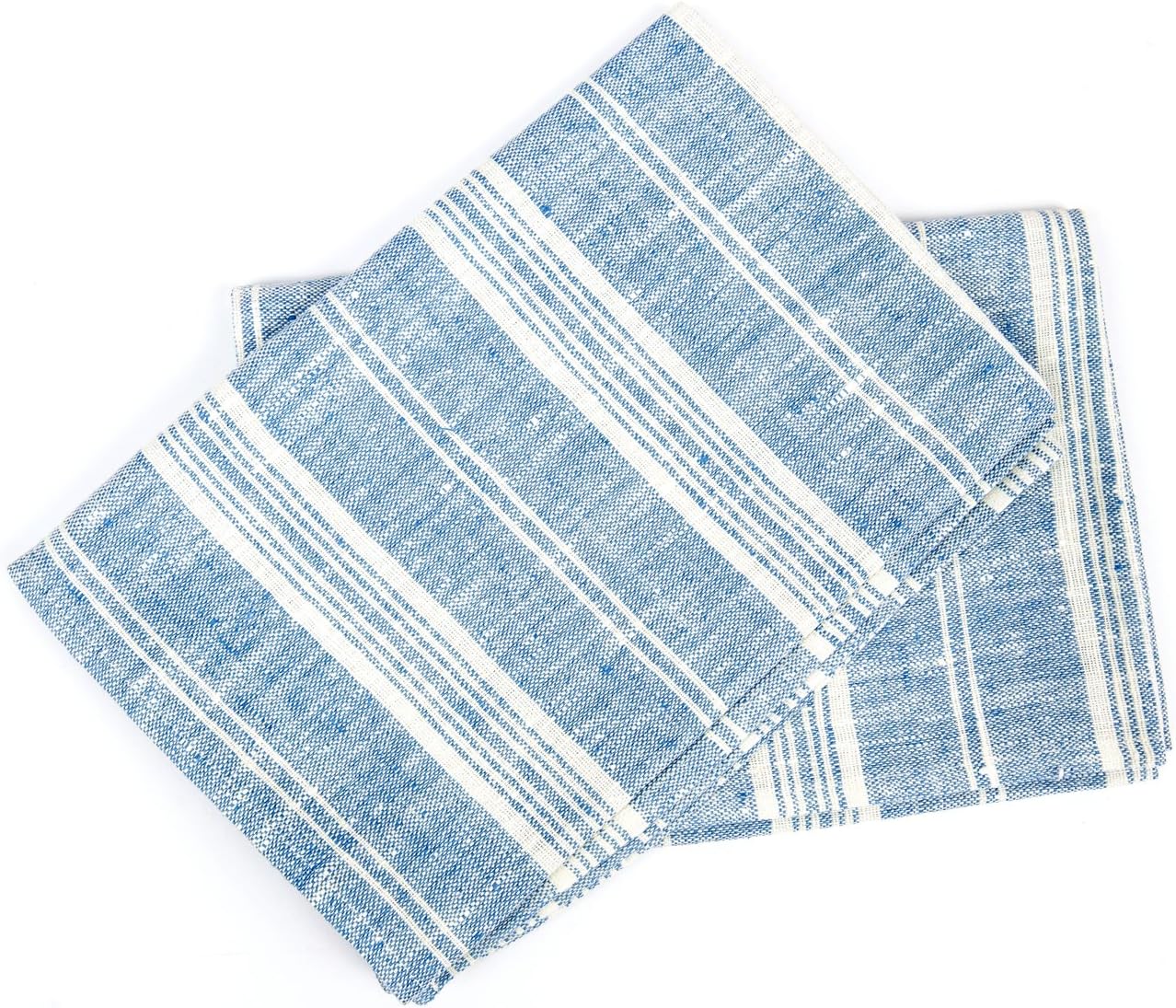 LinenMe Set of 2 Extra Soft Linen Hand Towels 18x28 Blue White Prewashed
