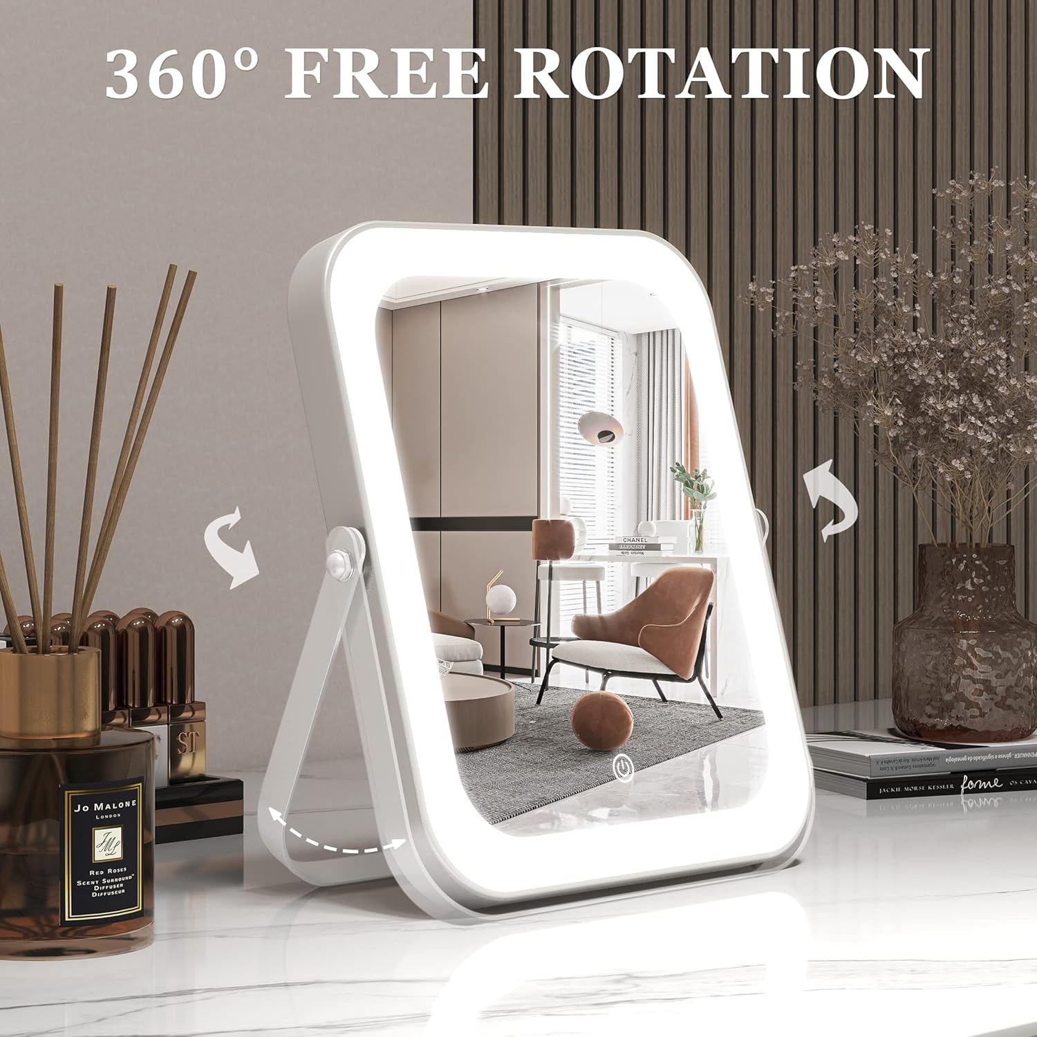 8x10 Lighted Vanity Mirror with Smart Dimming Stylish Design for Makeup