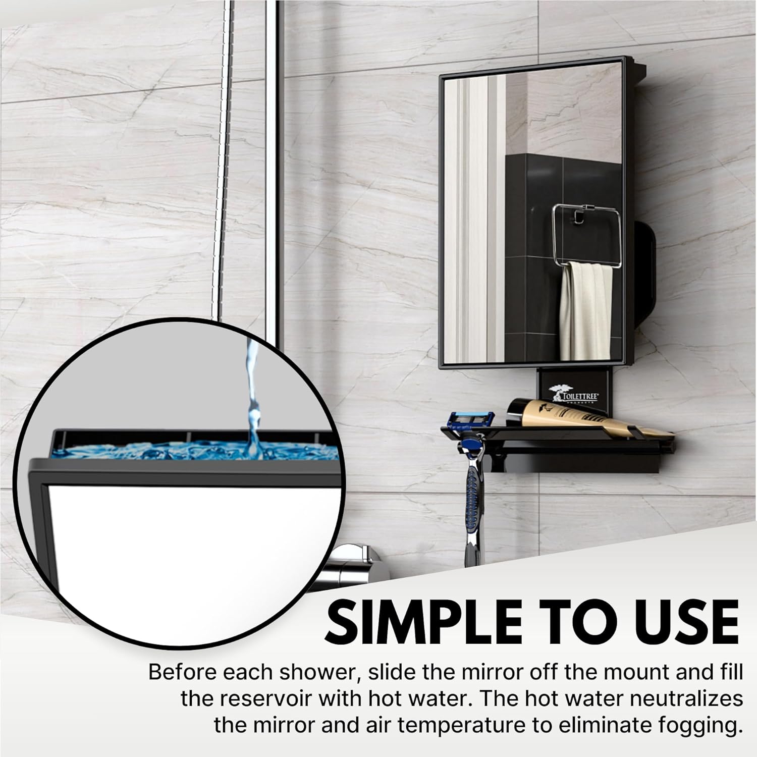 Toilet Tree BostaShowerFixer - Anti-Fog Adjustable Shower Mirror for Bathroom