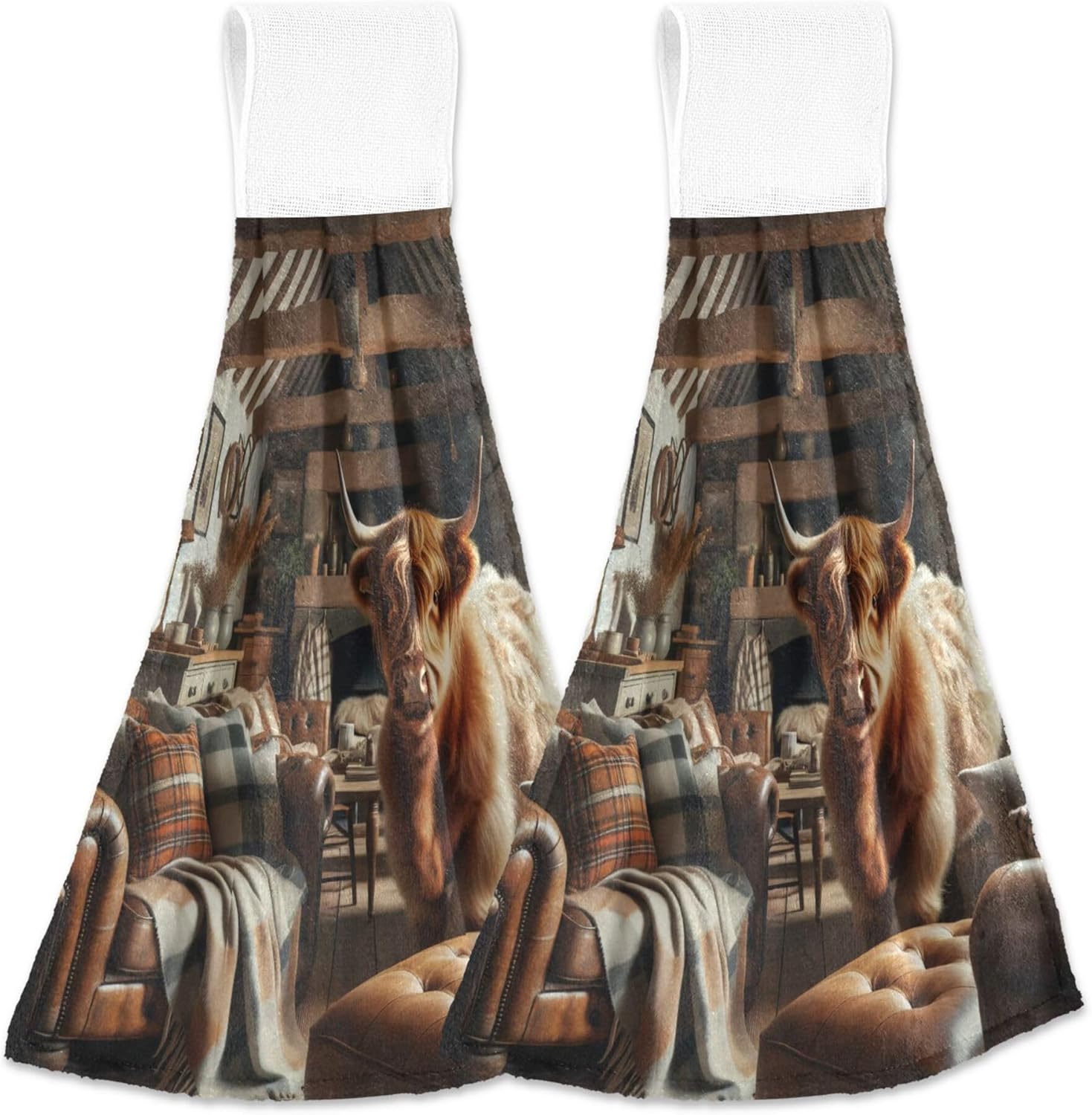 Scotland Highland Cattle Kitchen Hanging Hand Towels