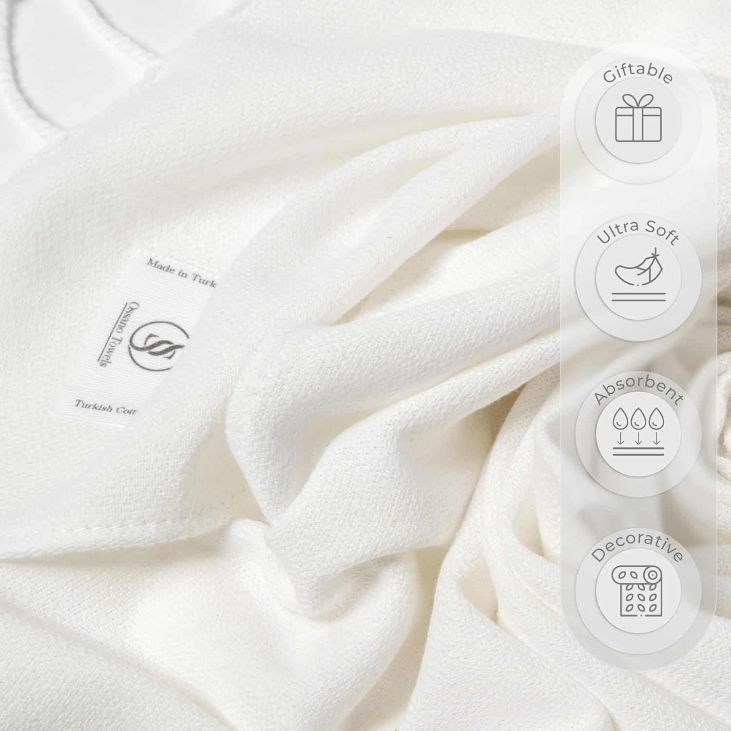 Ossano Turkish Classic Hand Towel Set of 2 - Ecru 30x18