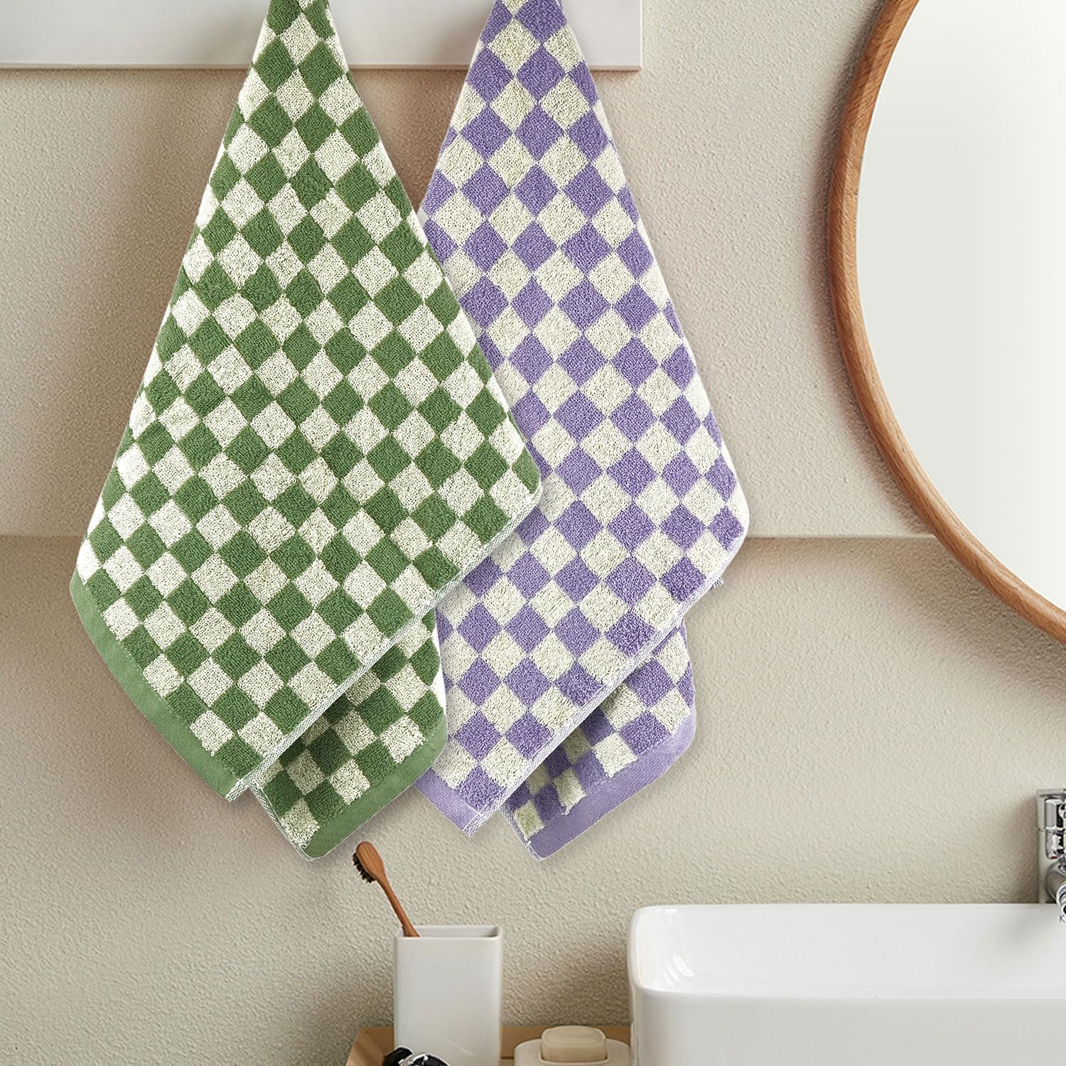 Bath Gym Hand Towels - 4-Piece Checkered Set