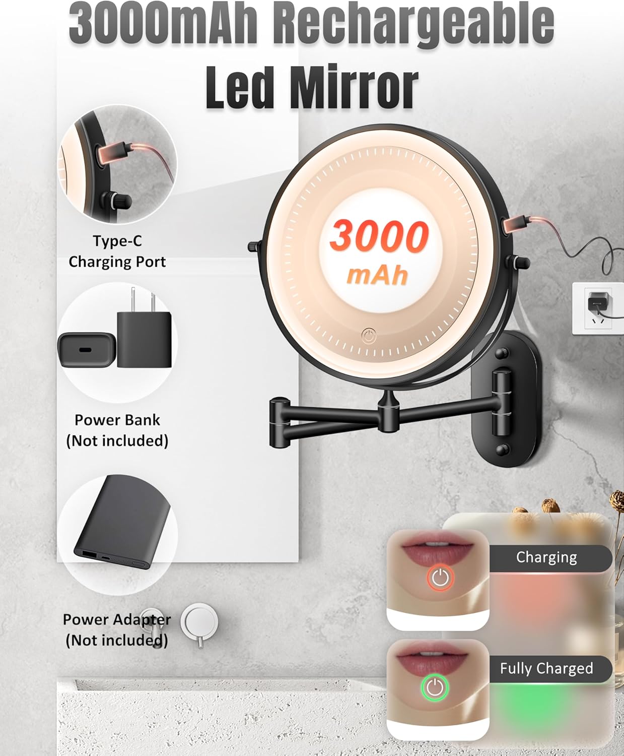 Wall-Mounted Makeup Mirror with Light