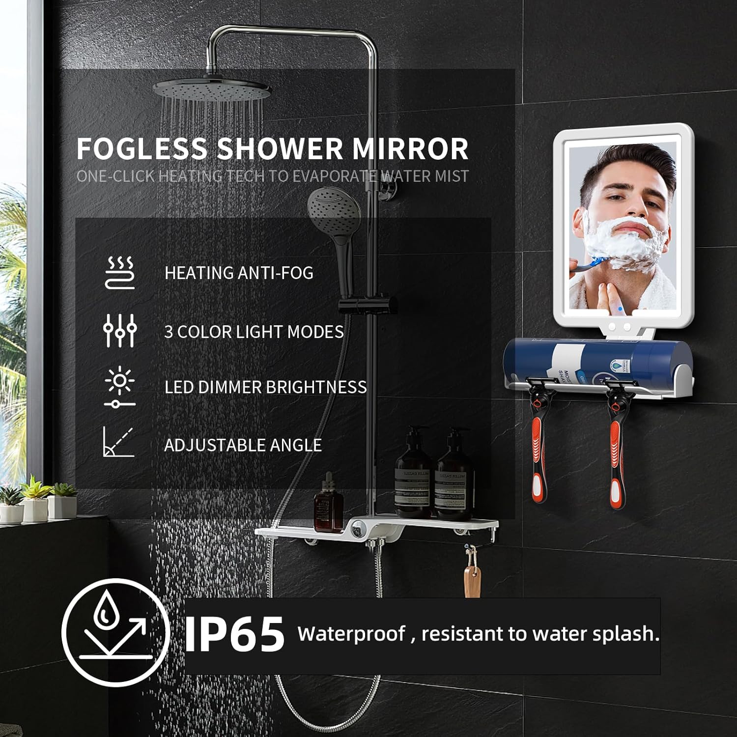 Lighted Anti-Fog Shower Mirror for Shaving - 3-in-1 Modes