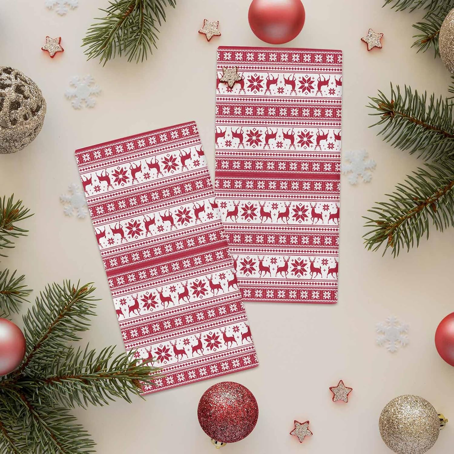 Durable 18x28 inch Kitchen Towel Red ChristmasReusable Soft-absorbent