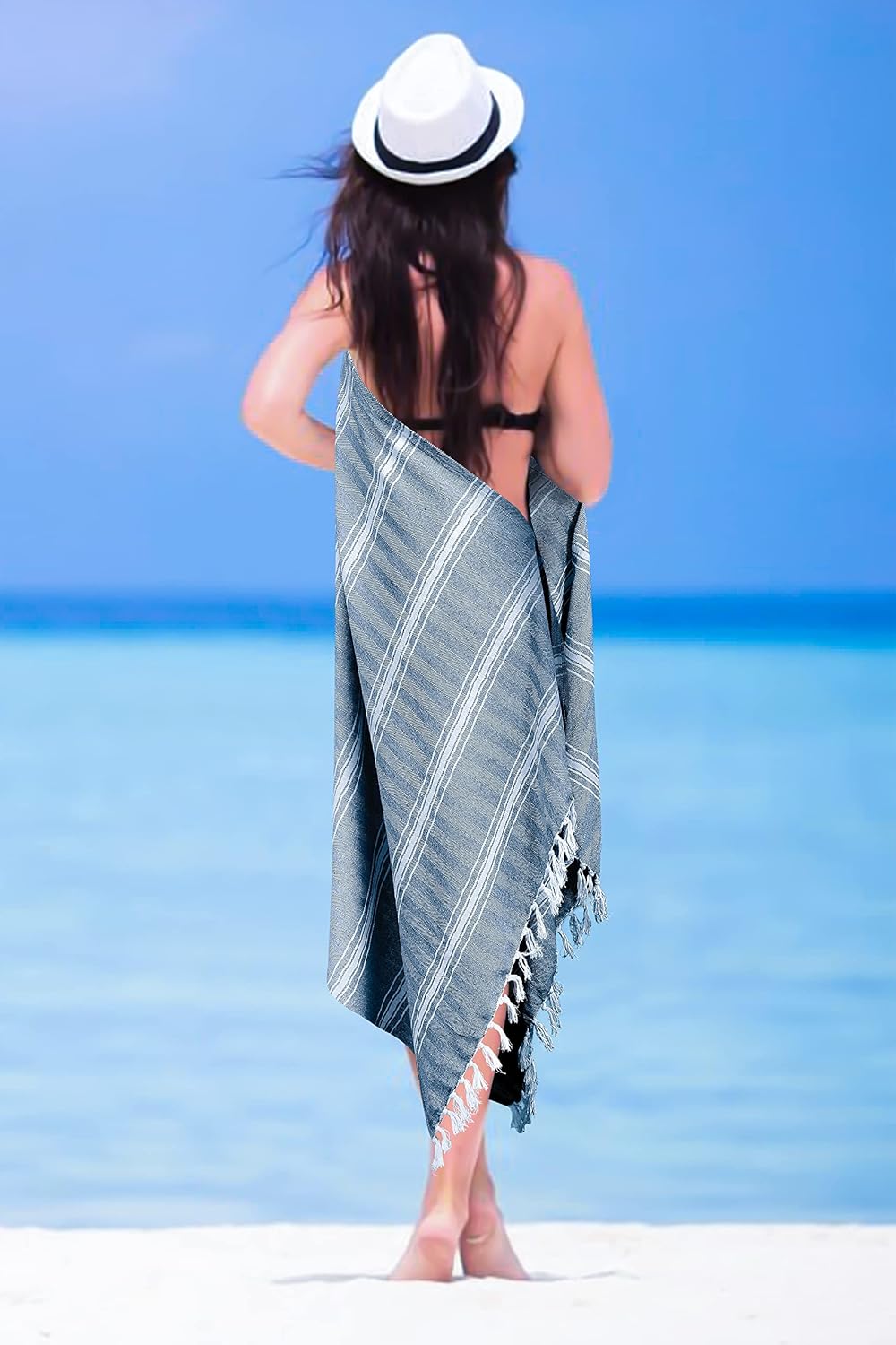 Belizzi Home - 6 x 36x71 Navy Blue Chevron Beach Towels