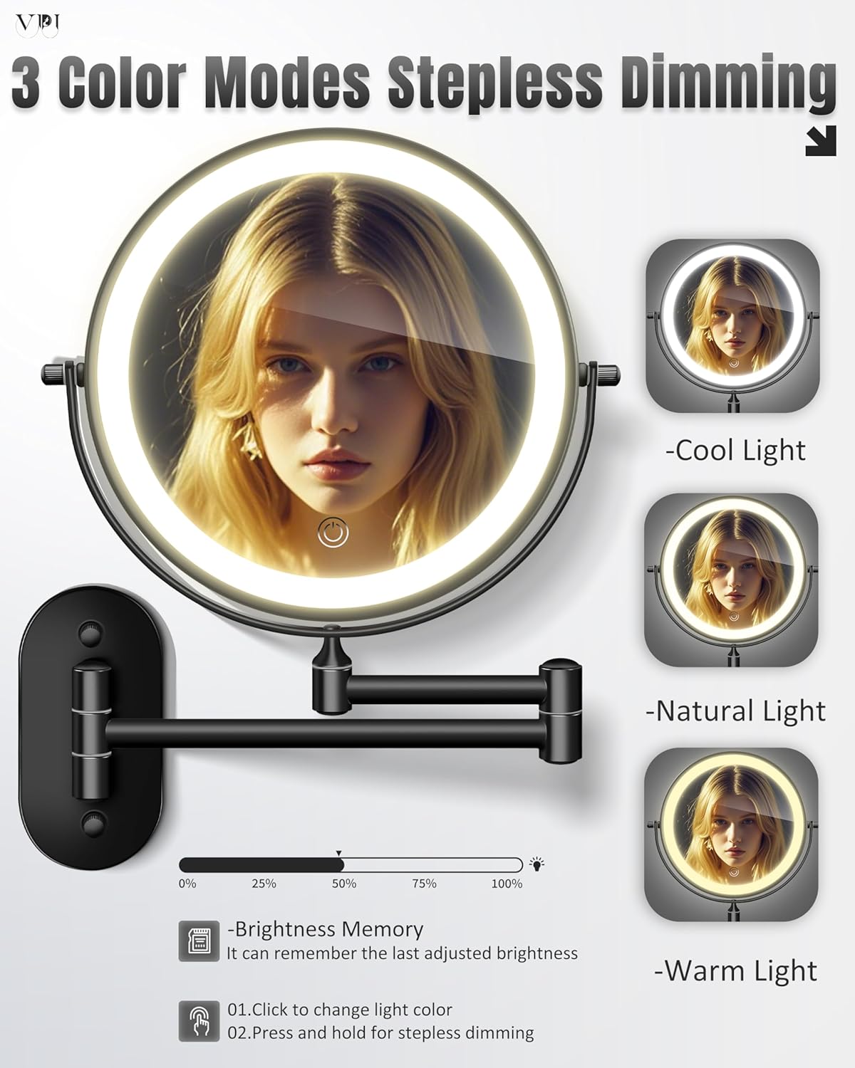 Wall-Mounted Makeup Mirror with Light