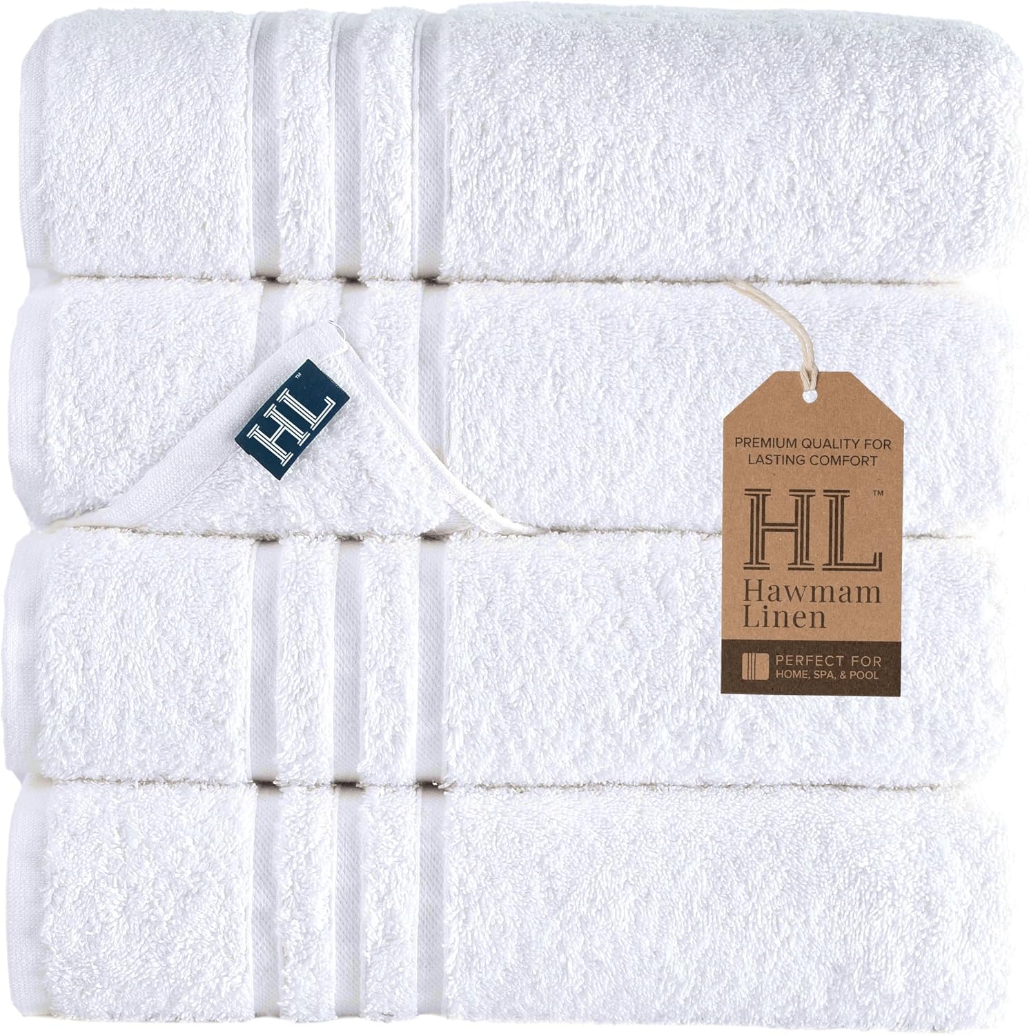 Hawmam Linen Extra-Soft 4-Piece White Bath Towels