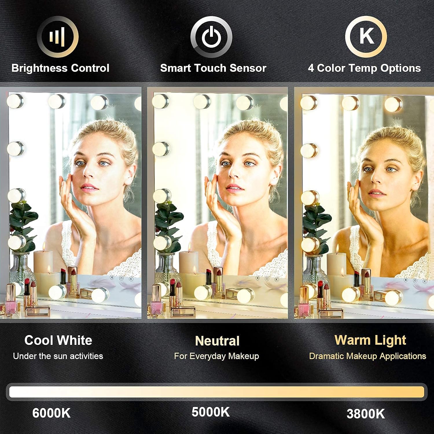 Experience Ultimate Beauty LUXFURNI Hollywood Vanity Mirror with Smart Lighting