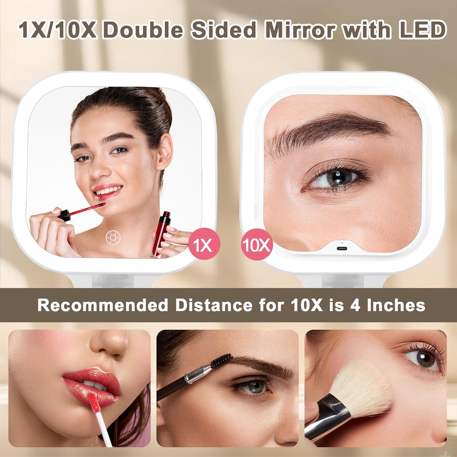 Stylish Travel Makeup Mirror with Magnifying Lens and Lights