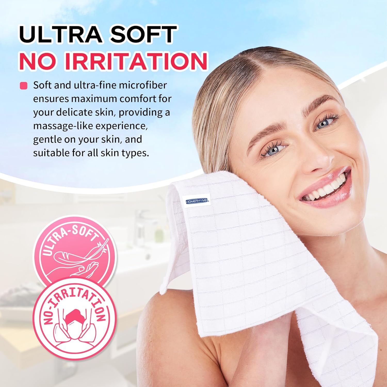 HOMERHYME Microfiber Washcloths Face Towels 12 Pack White