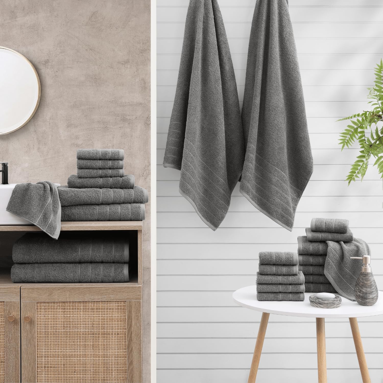 Casa Platino Bath Towels Set - 2 Bath 2 Hand 4 Washcloths - Mercerized Soft Cotton 30x60 - Grey
