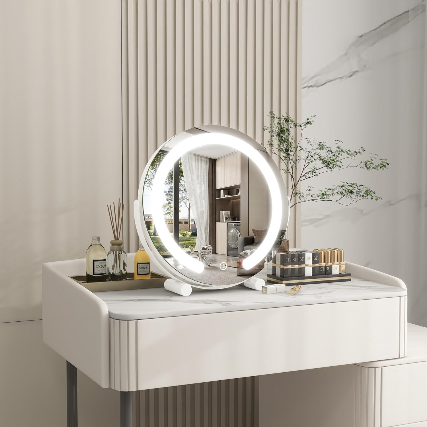 Stylish 360-Degree LED Makeup Mirror with Smart Lights