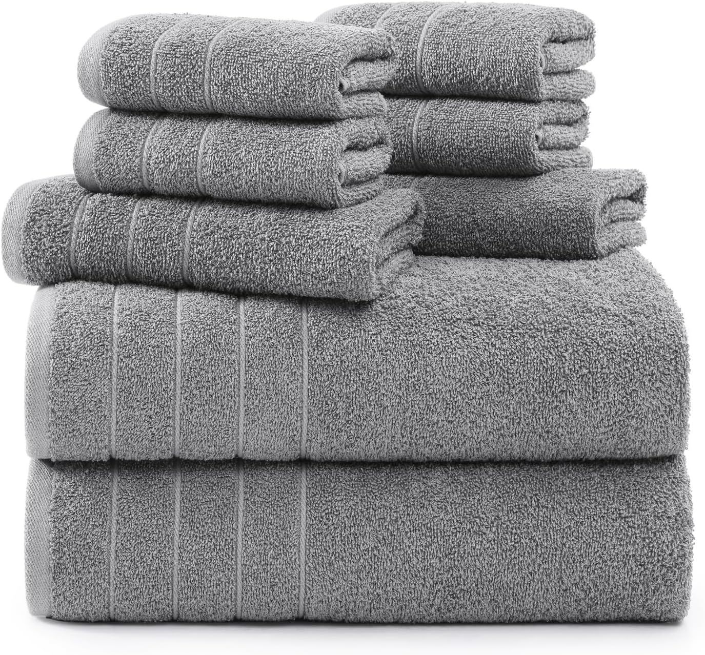Casa Platino Bath Towels Set - 2 Bath 2 Hand 4 Washcloths - Mercerized Soft Cotton 30x60 - Grey