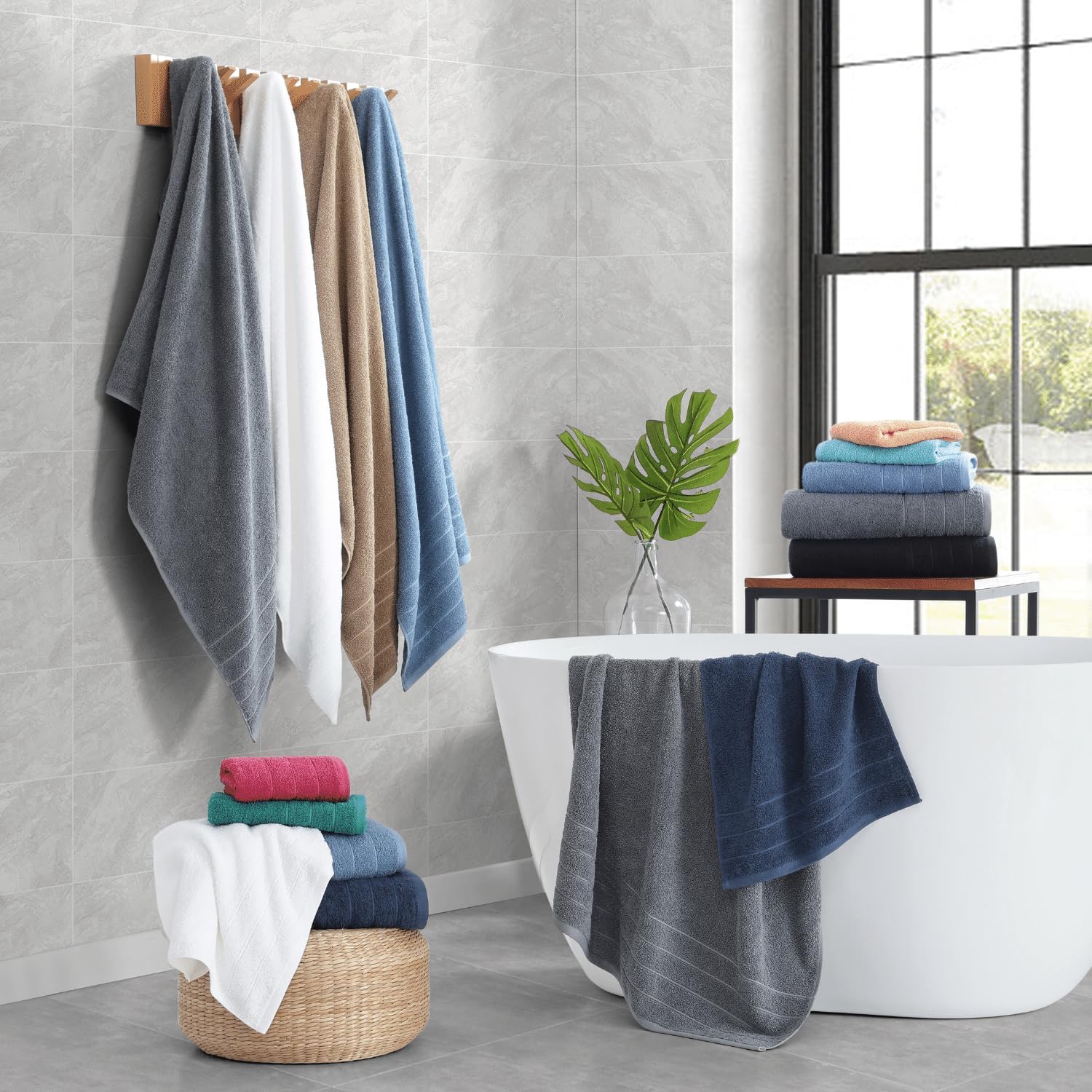 Casa Platino Bath Towels Set - 2 Bath 2 Hand 4 Washcloths - Mercerized Soft Cotton 30x60 - Grey