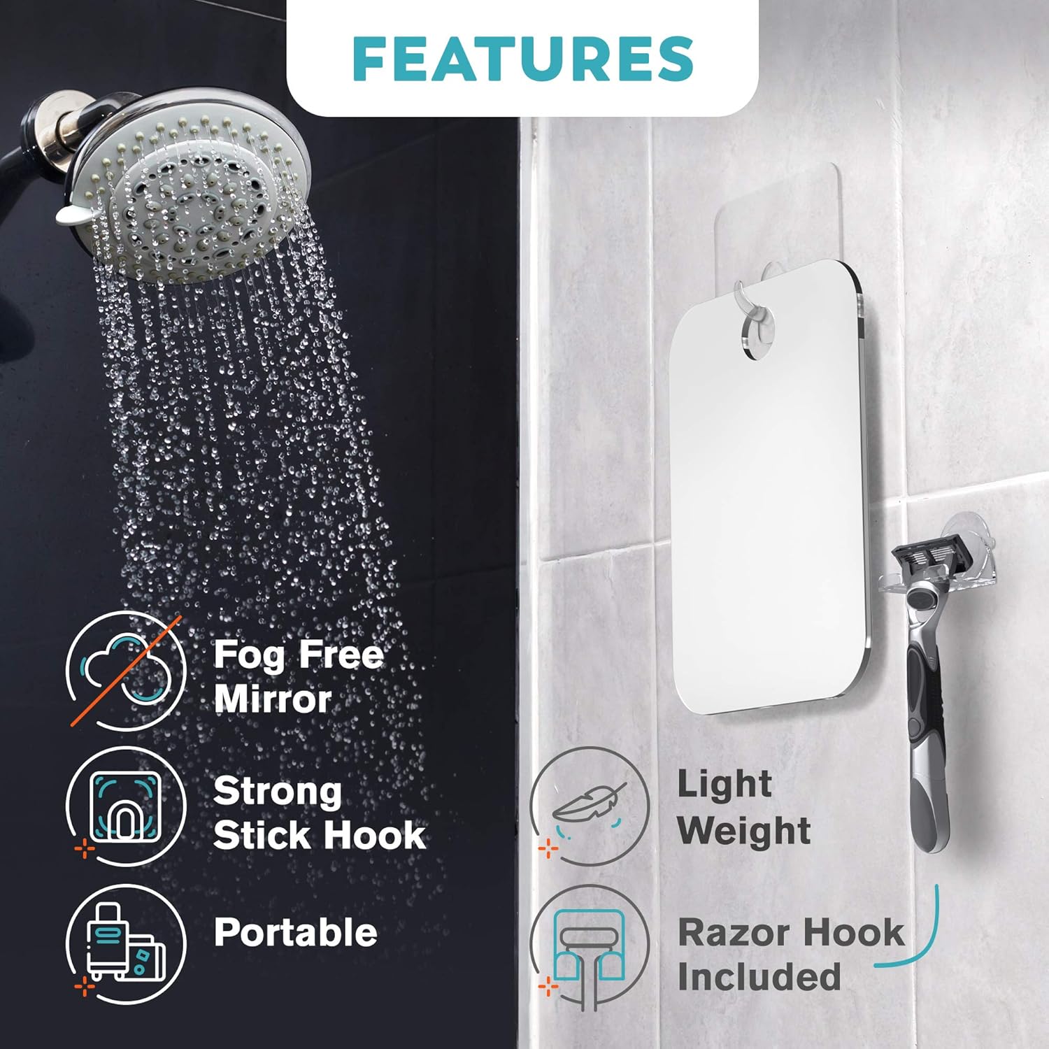 HoneyBull Shower Mirror - Effortless Shaving Storage