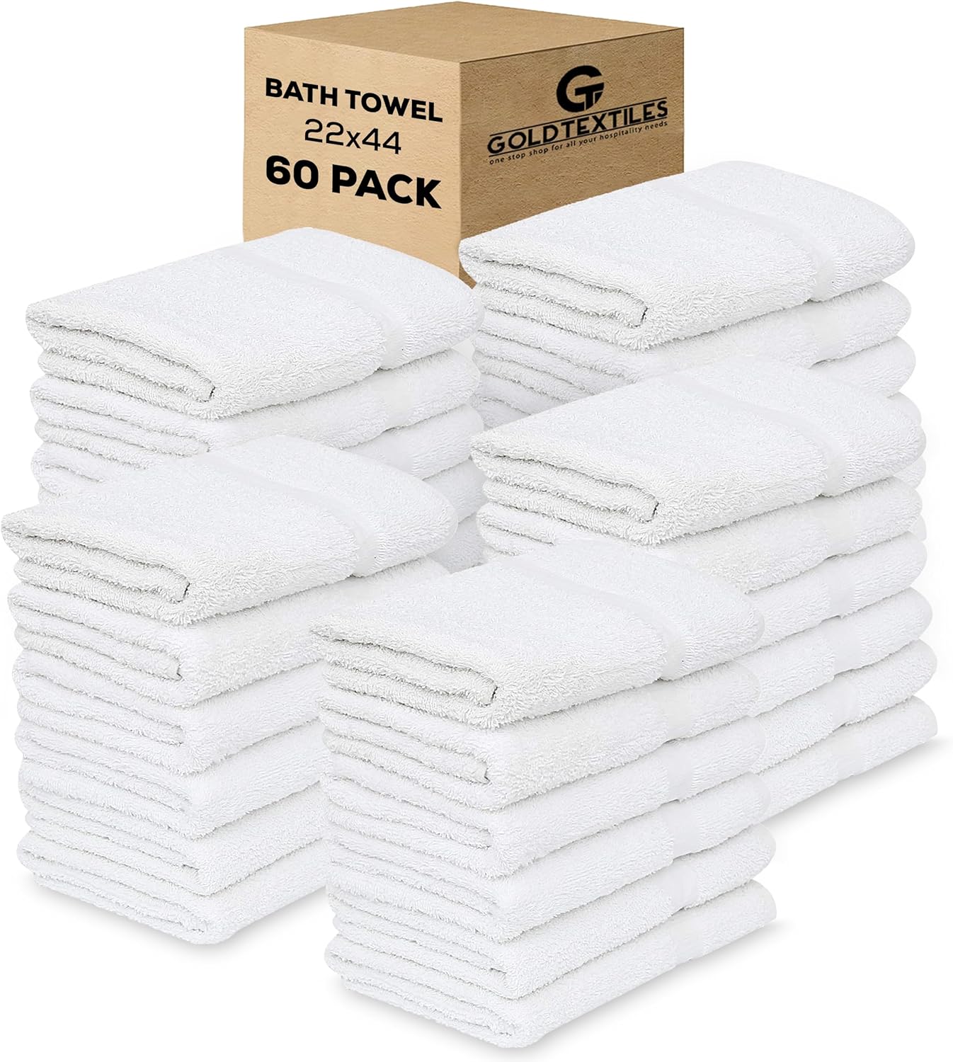 GOLDTEXTILES 60-Piece 22x44 Cotton Blend Bath Towels Lightweight Durable Multi-Purpose