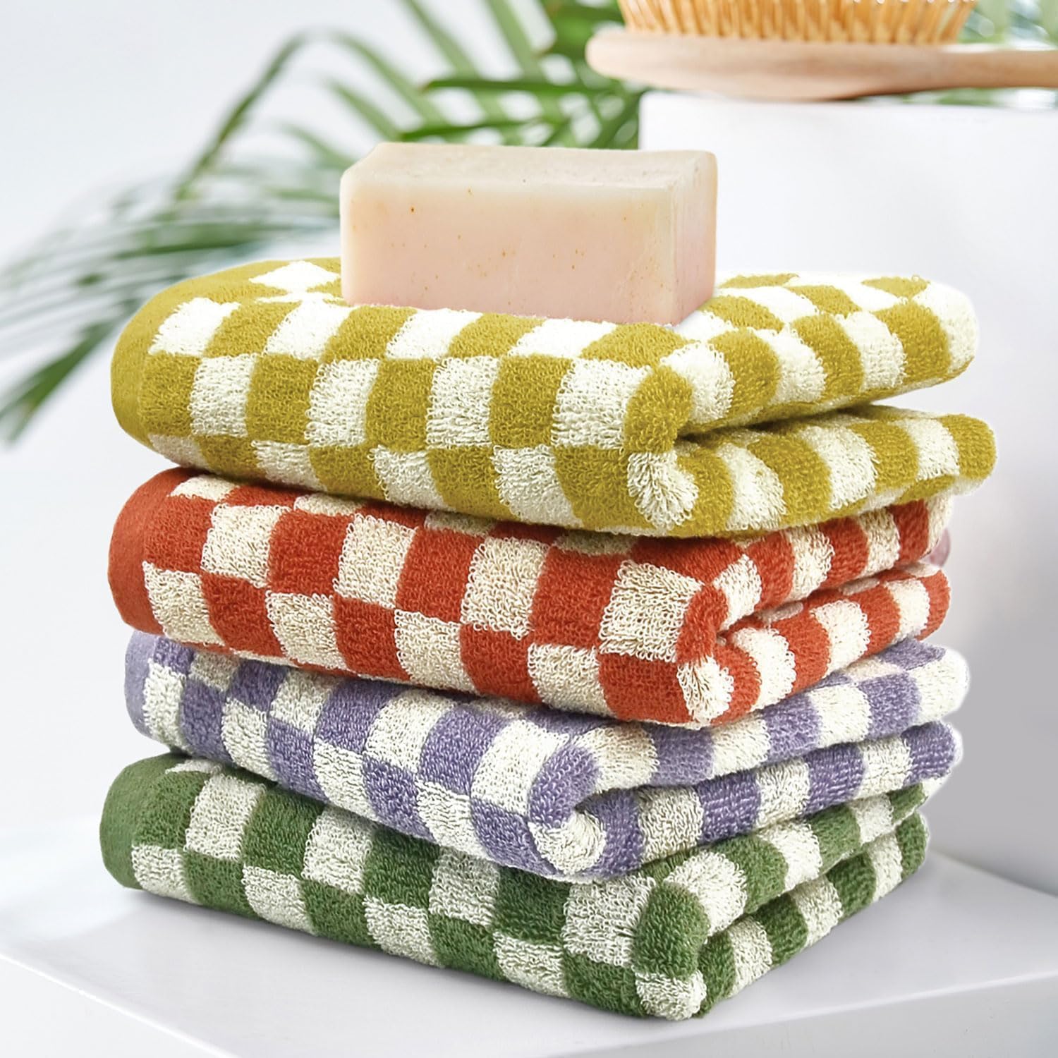 Bath Gym Hand Towels - 4-Piece Checkered Set