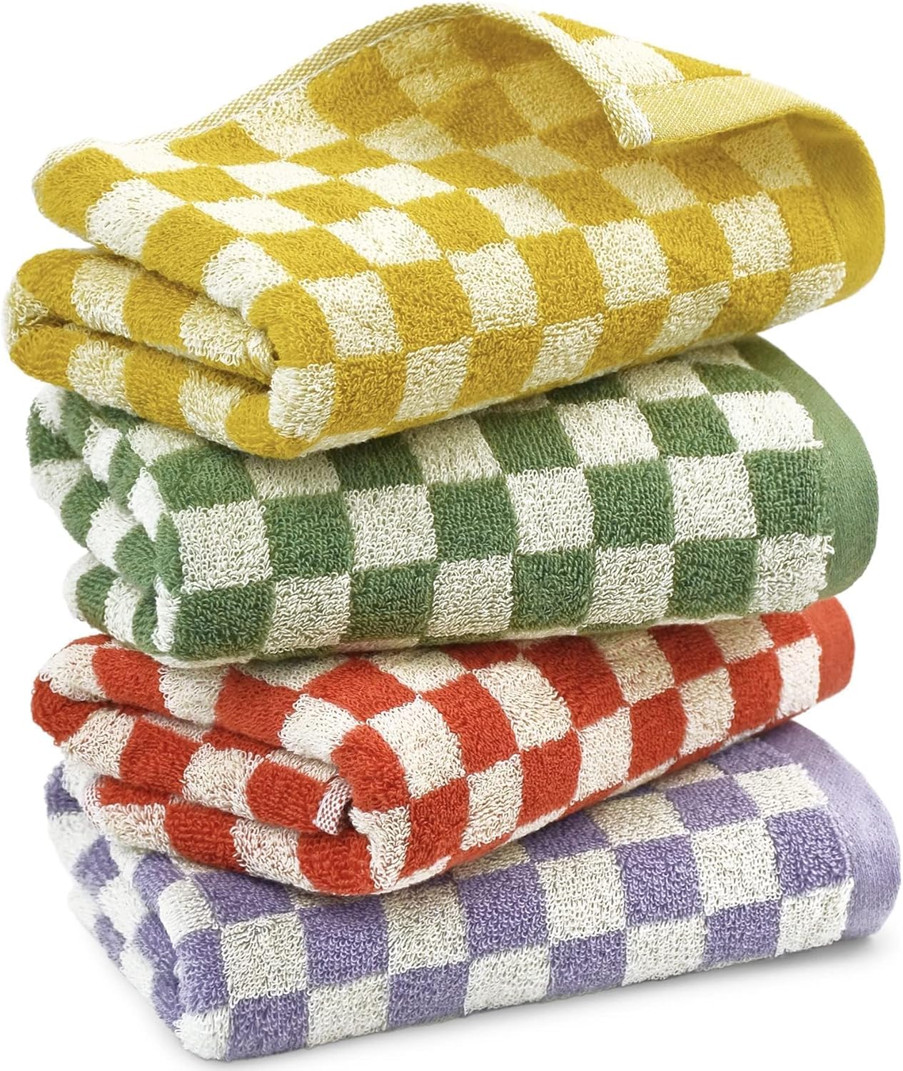 Bath Gym Hand Towels - 4-Piece Checkered Set