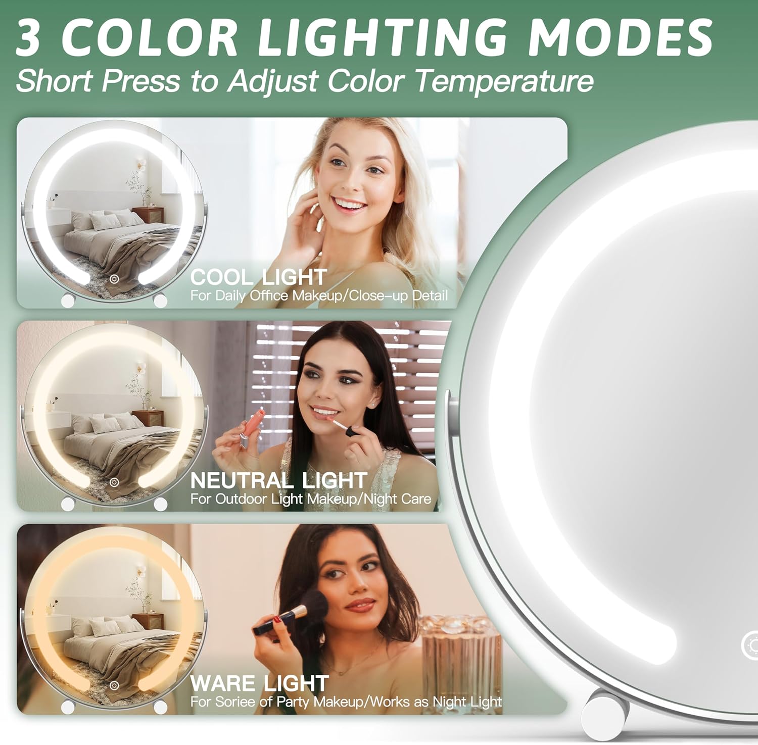 Stylish 360-Degree LED Makeup Mirror with Smart Lights