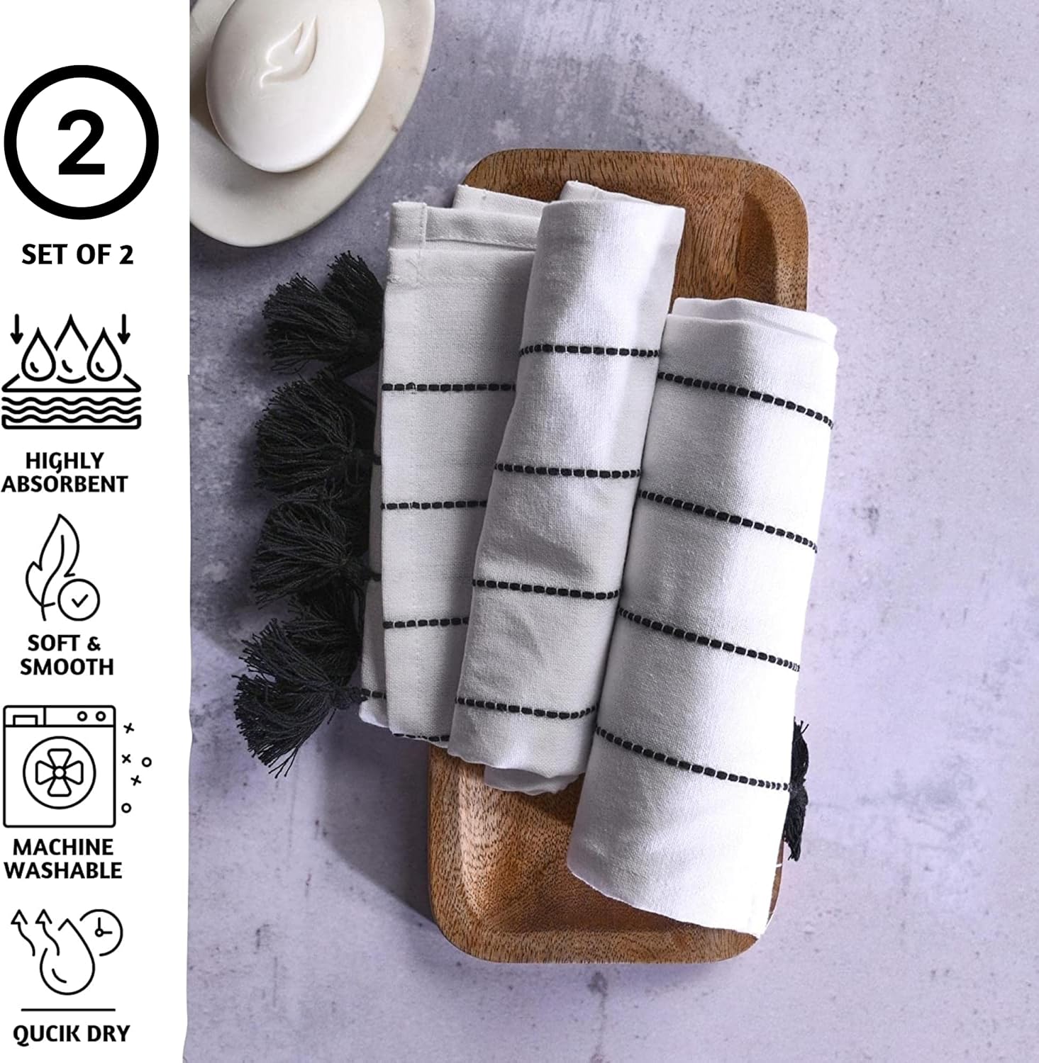 Folkulture Boho Hand Towels with Tassels Set of 2 1