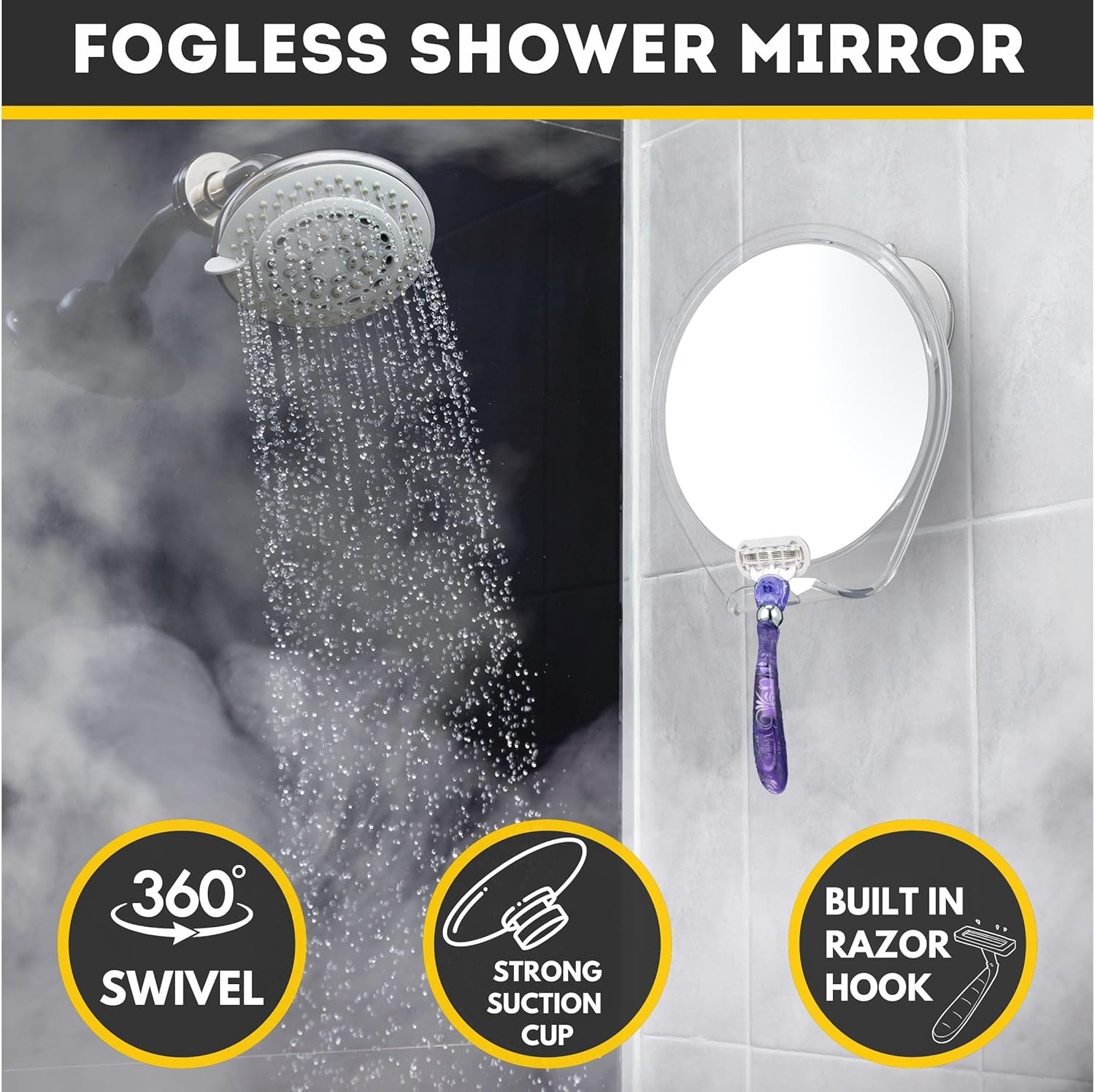 HoneyBull Fogless Shower Mirror - Compact
