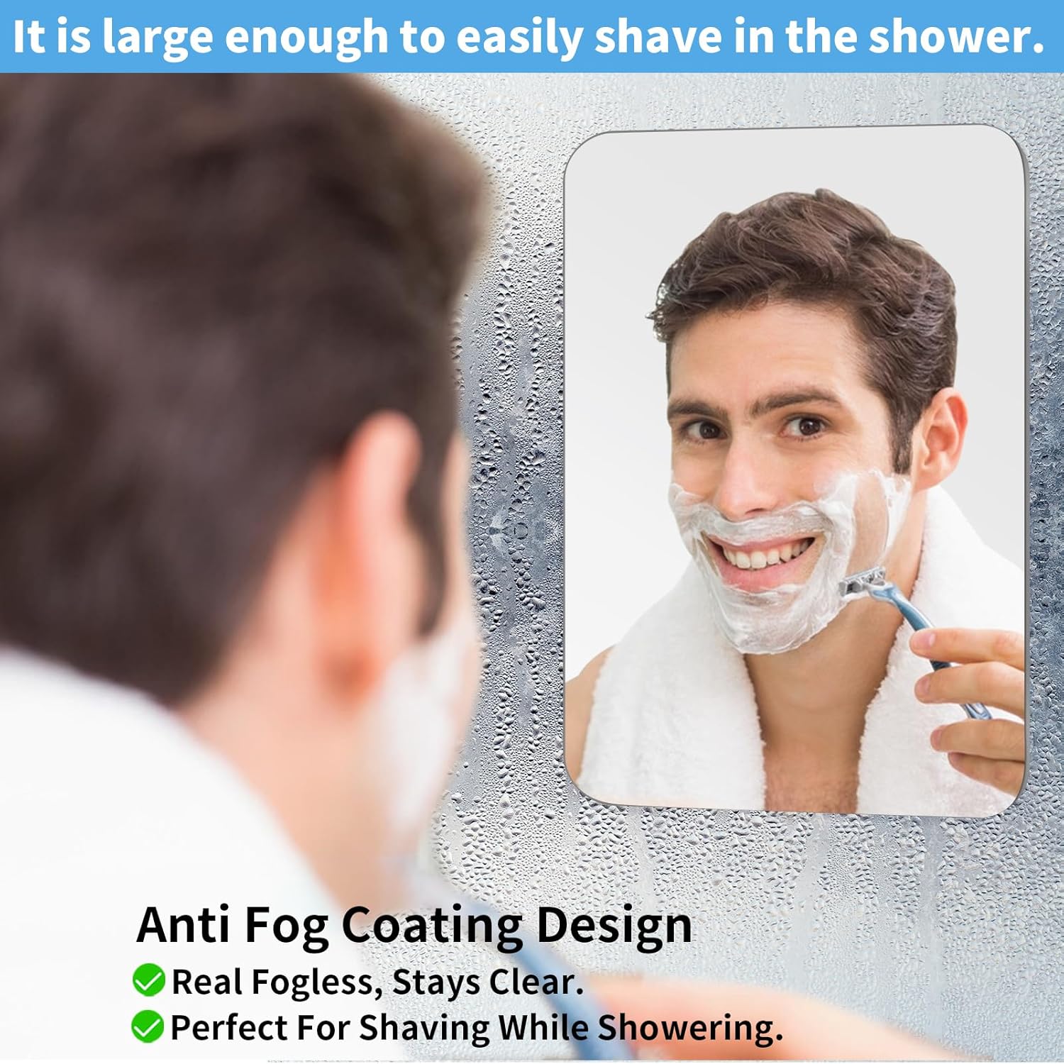 Big Strong Easy to Use - No Fog Show-Mirror for Shaving