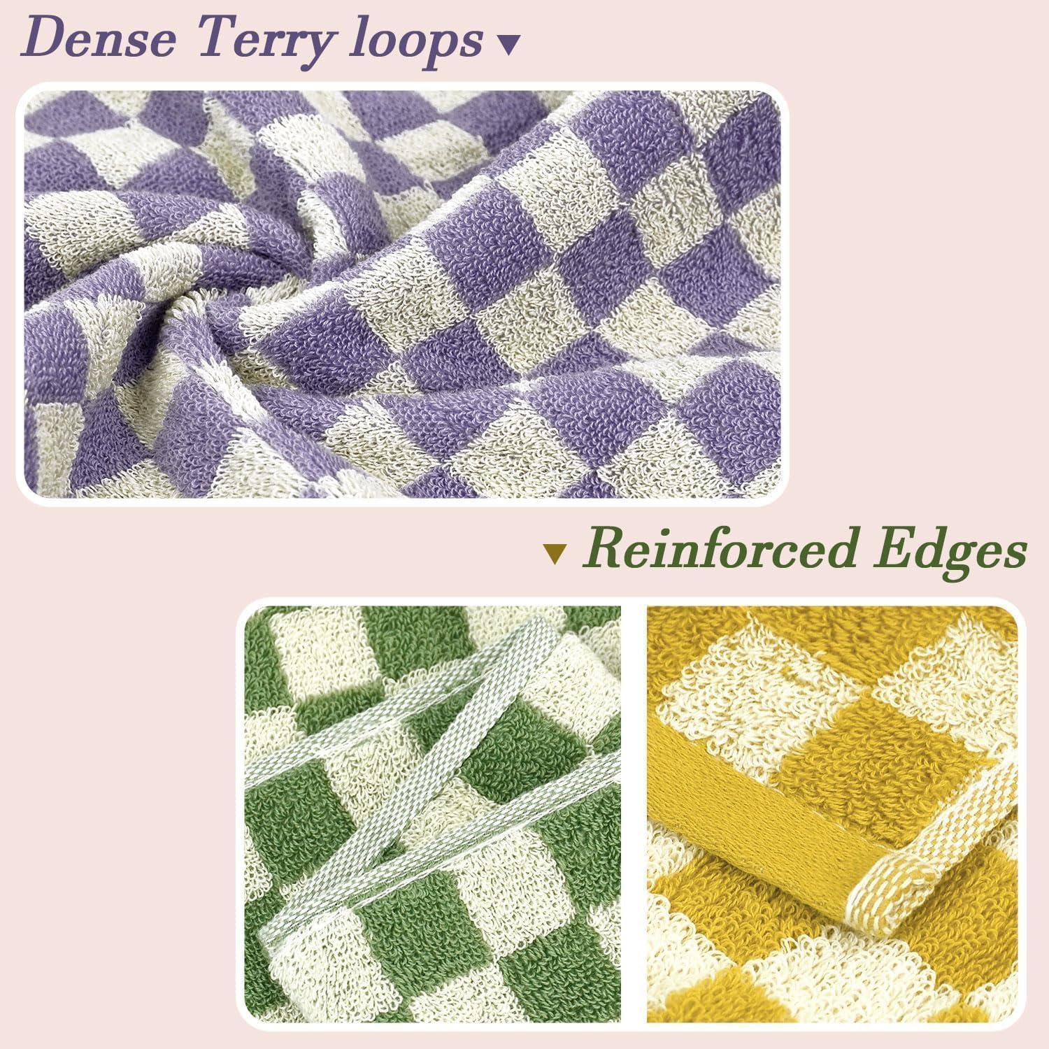 Bath Gym Hand Towels - 4-Piece Checkered Set