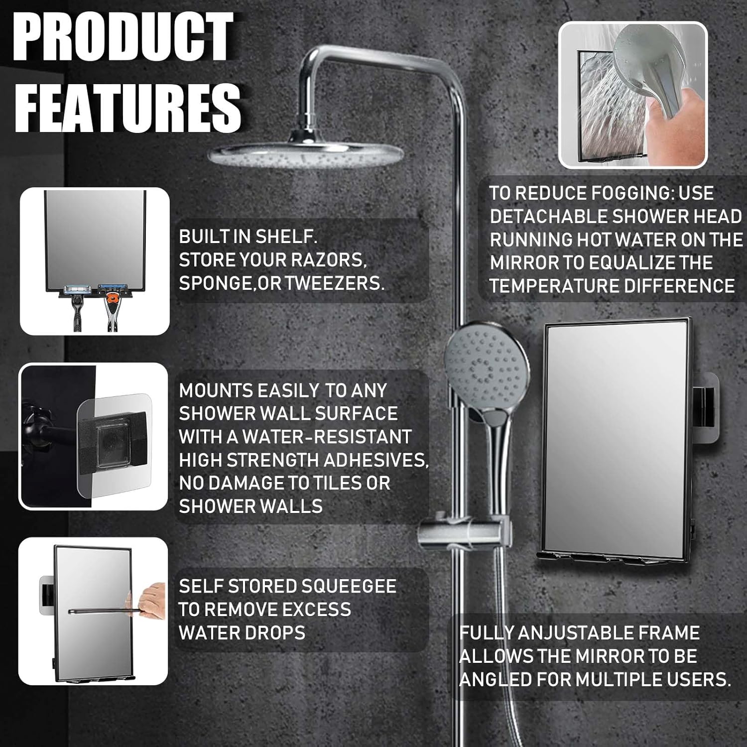 Shower Mirror with 360 Adjustable Razor Holder