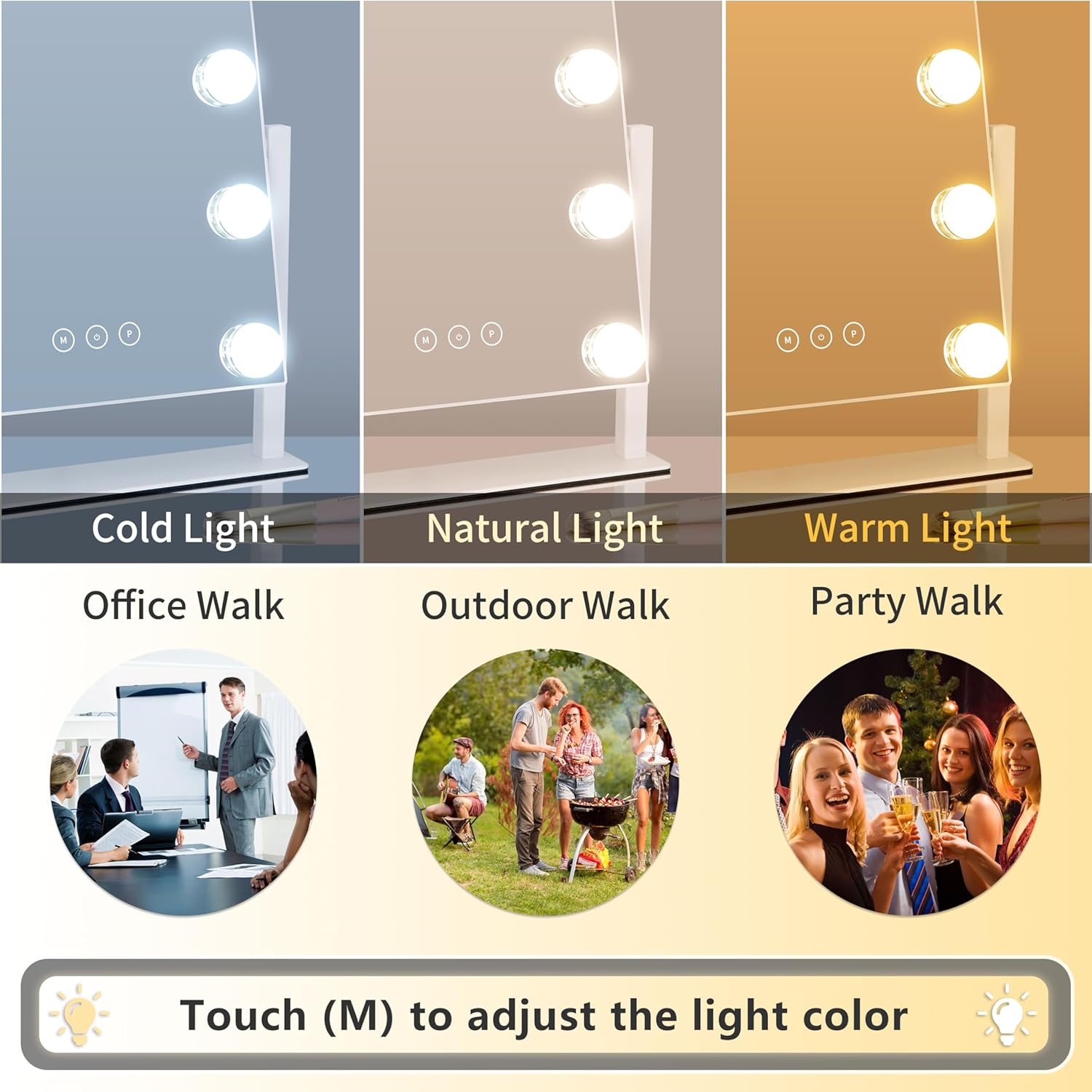 Elegant Vanity Mirror with 3 Colors Lighting