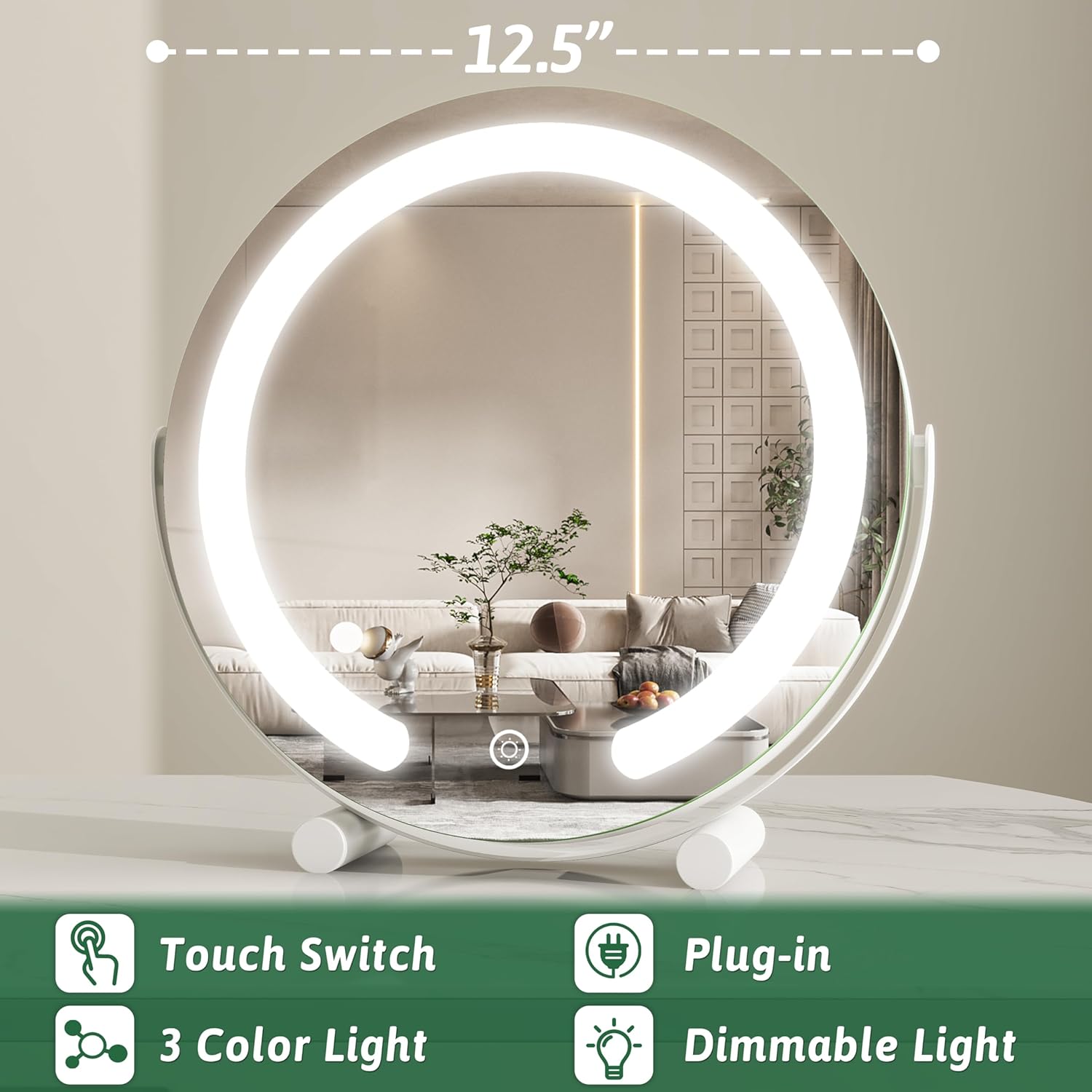 Stylish 360-Degree LED Makeup Mirror with Smart Lights