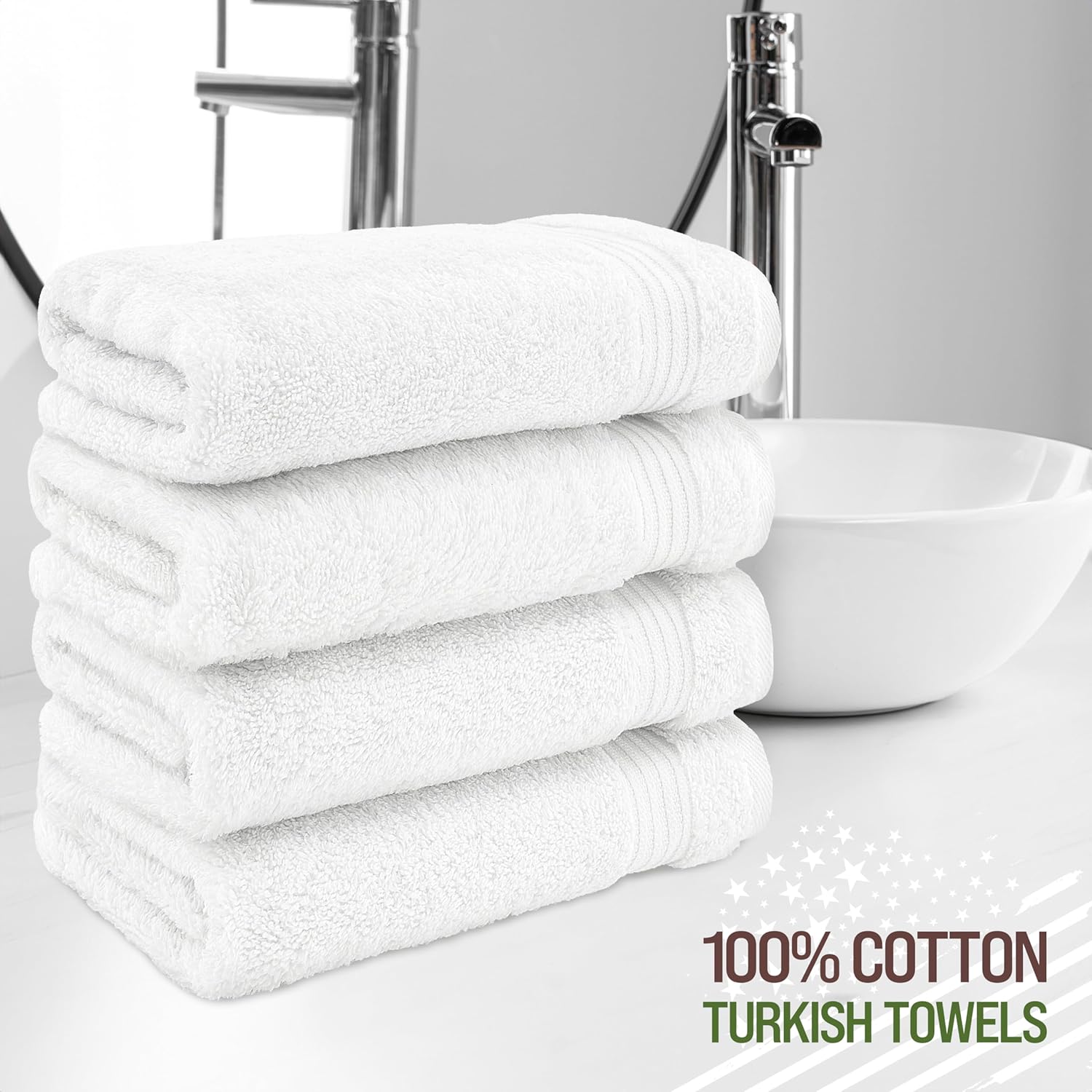 American Veteran 4-Piece Turkish Cotton Hand Towels Set