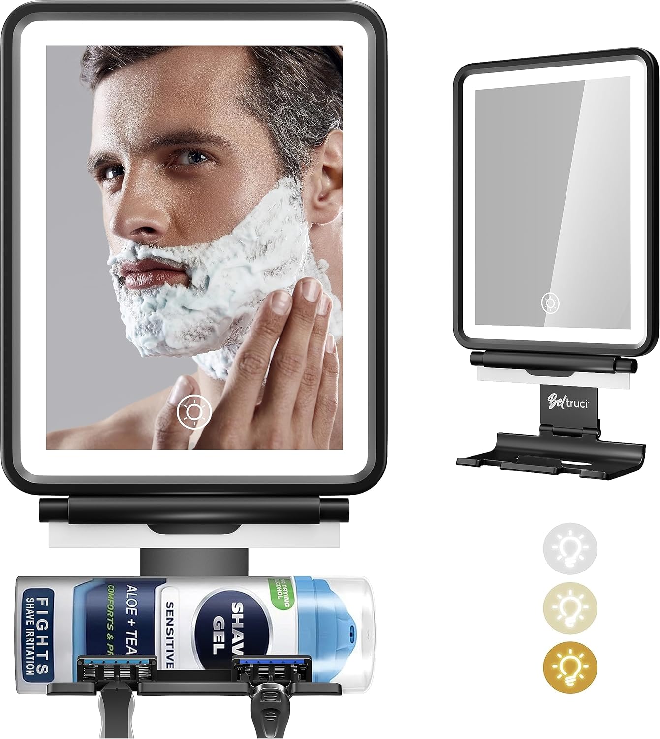 Beltruci Cinema Shower Mirror for Shaving Fogless Lighted High-Quality Organizer