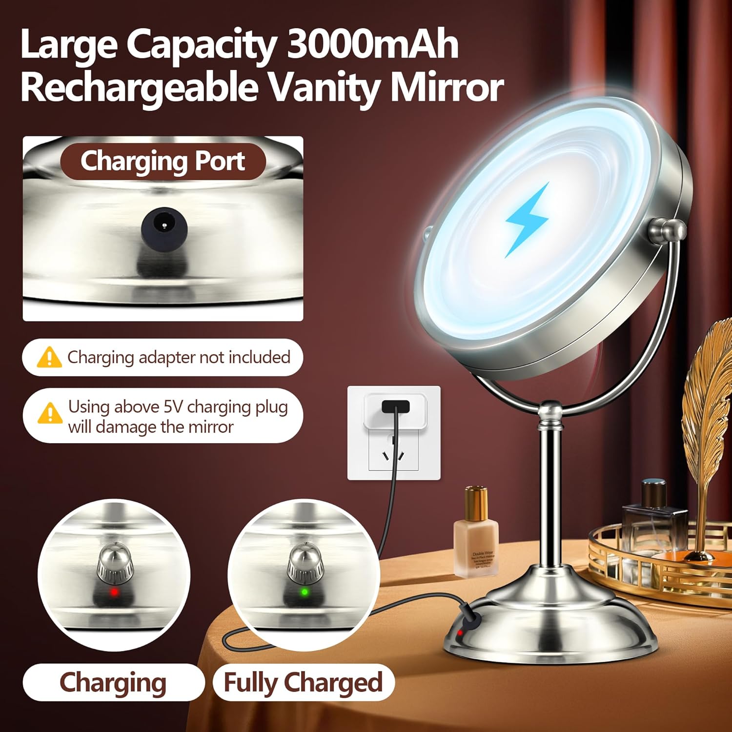 20X Magnifying Makeup Mirror with Rechargeable Lights