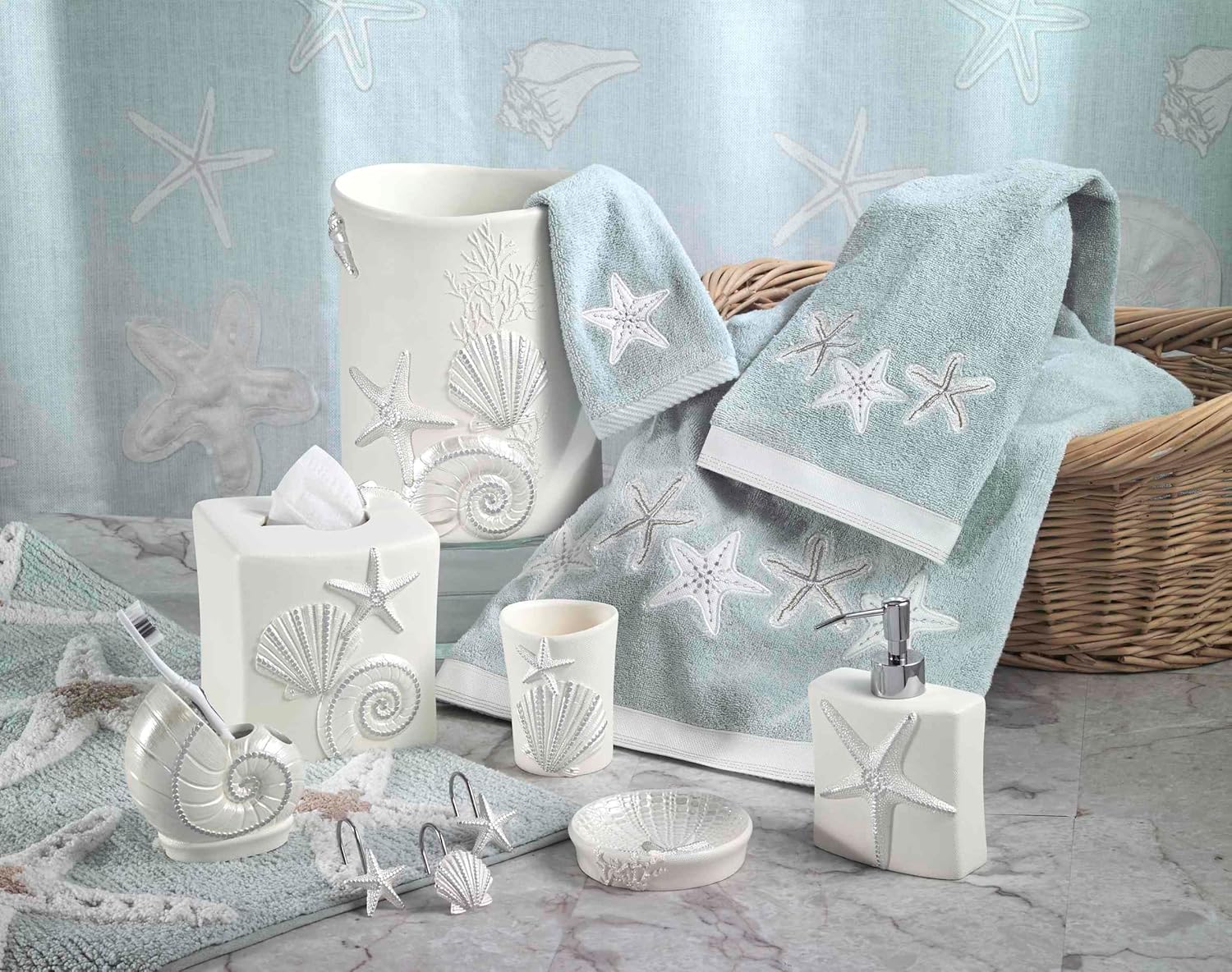 Avanti Linens - Hand Towel Soft Absorbent Cotton Towel Sequin Shells Collection