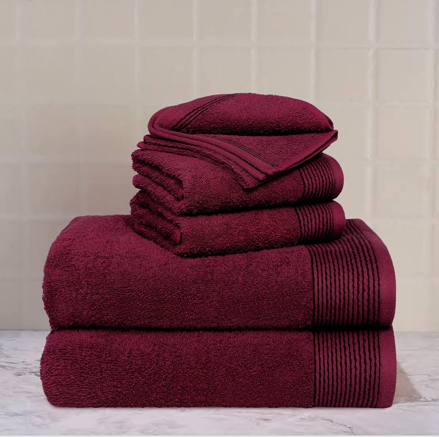 Belizzi Home 100 Cotton Ultra Soft 6-Pak Bath Hand Towels burgundy