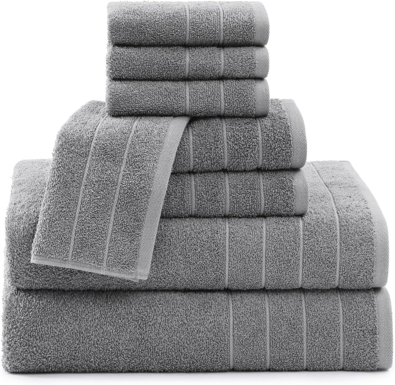 Casa Platino Bath Towels Set - 2 Bath 2 Hand 4 Washcloths - Mercerized Soft Cotton 30x60 - Grey