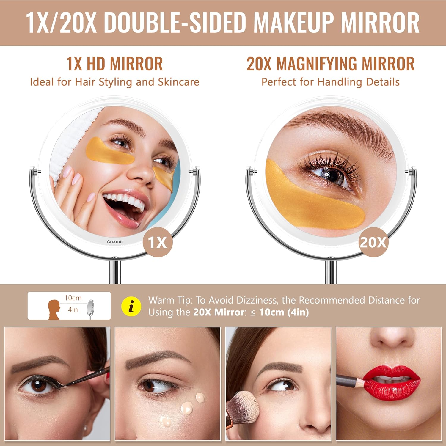 20X Magnifying Mirror with 1X Side 360 Rotatable Makeup Mirror